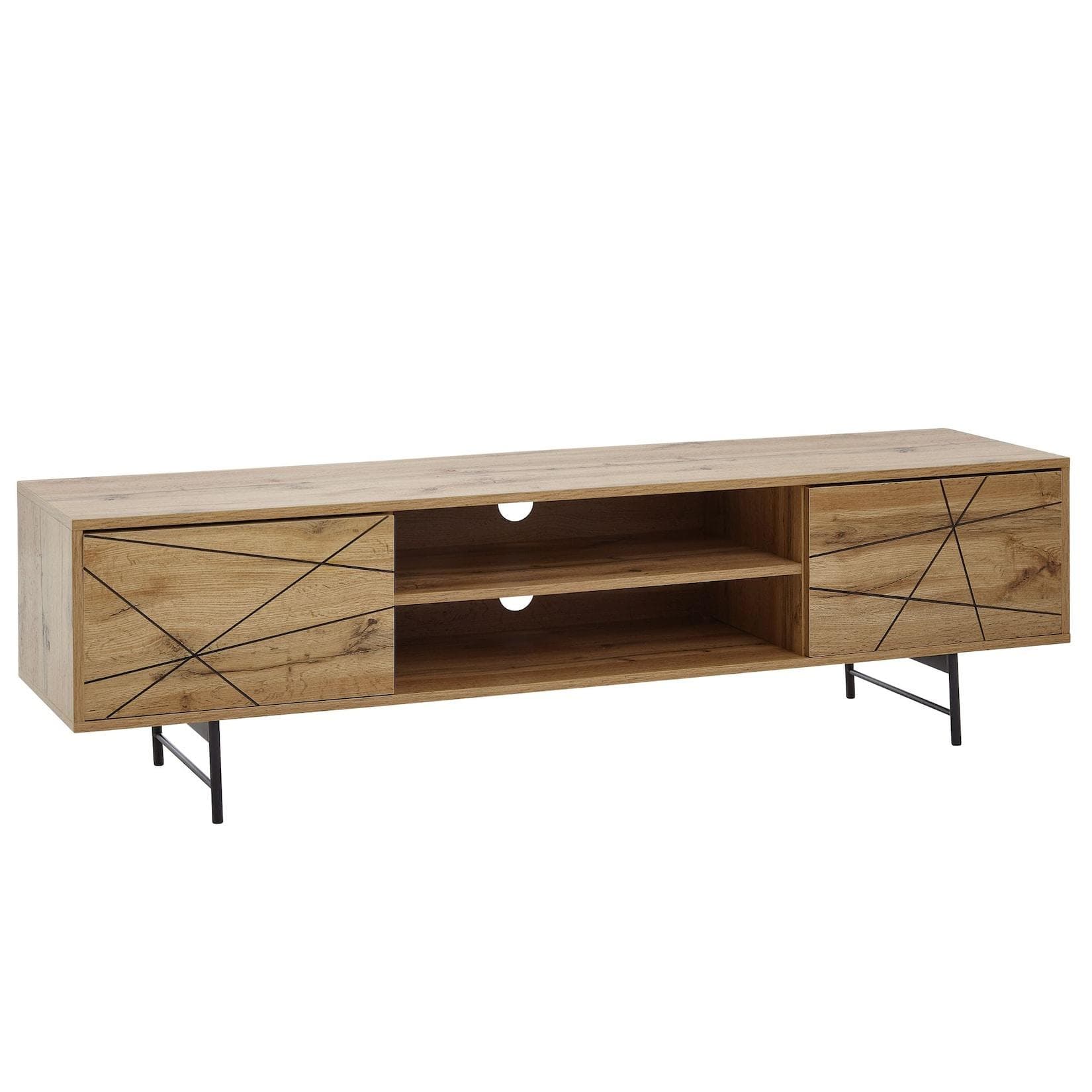 FINEBUY Lowboard TV-Board Eiche Dekor Schwarz Modern 160cm