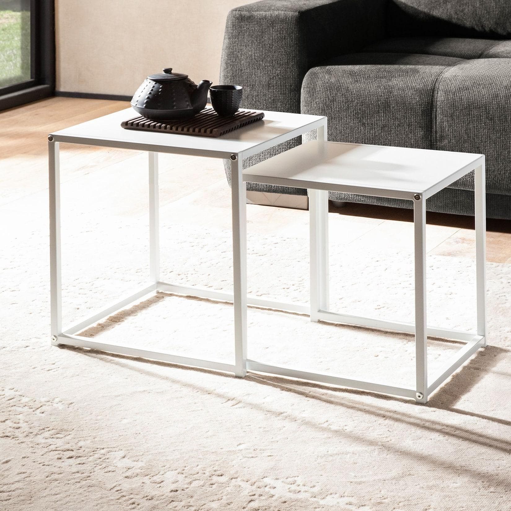 FineBuy Satztisch Metall 2-teilig Beistelltisch Set Weiß Industrial-Style