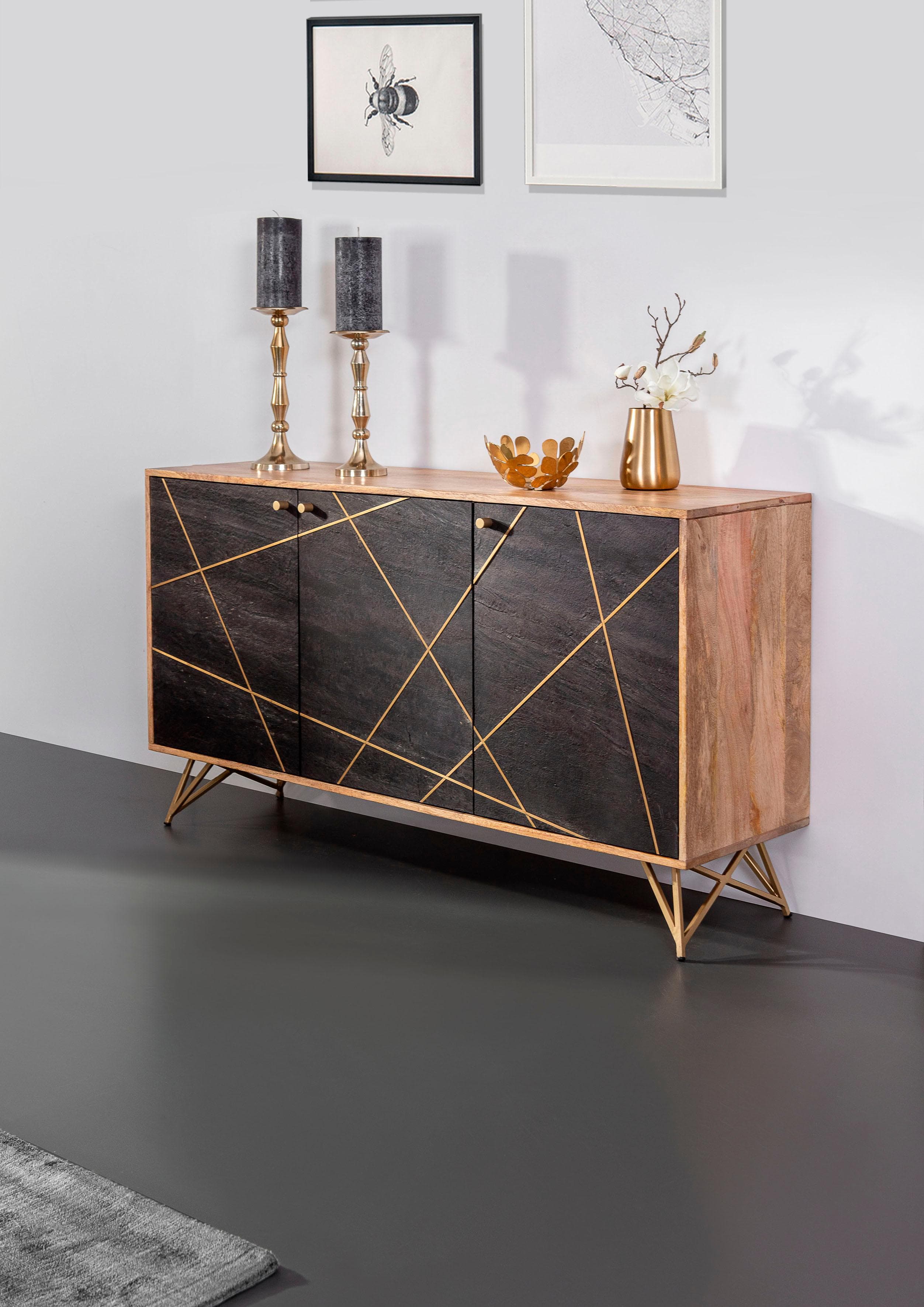Sideboard GUTMANN FACTORY Lennon Schwarz Natur Massivholz