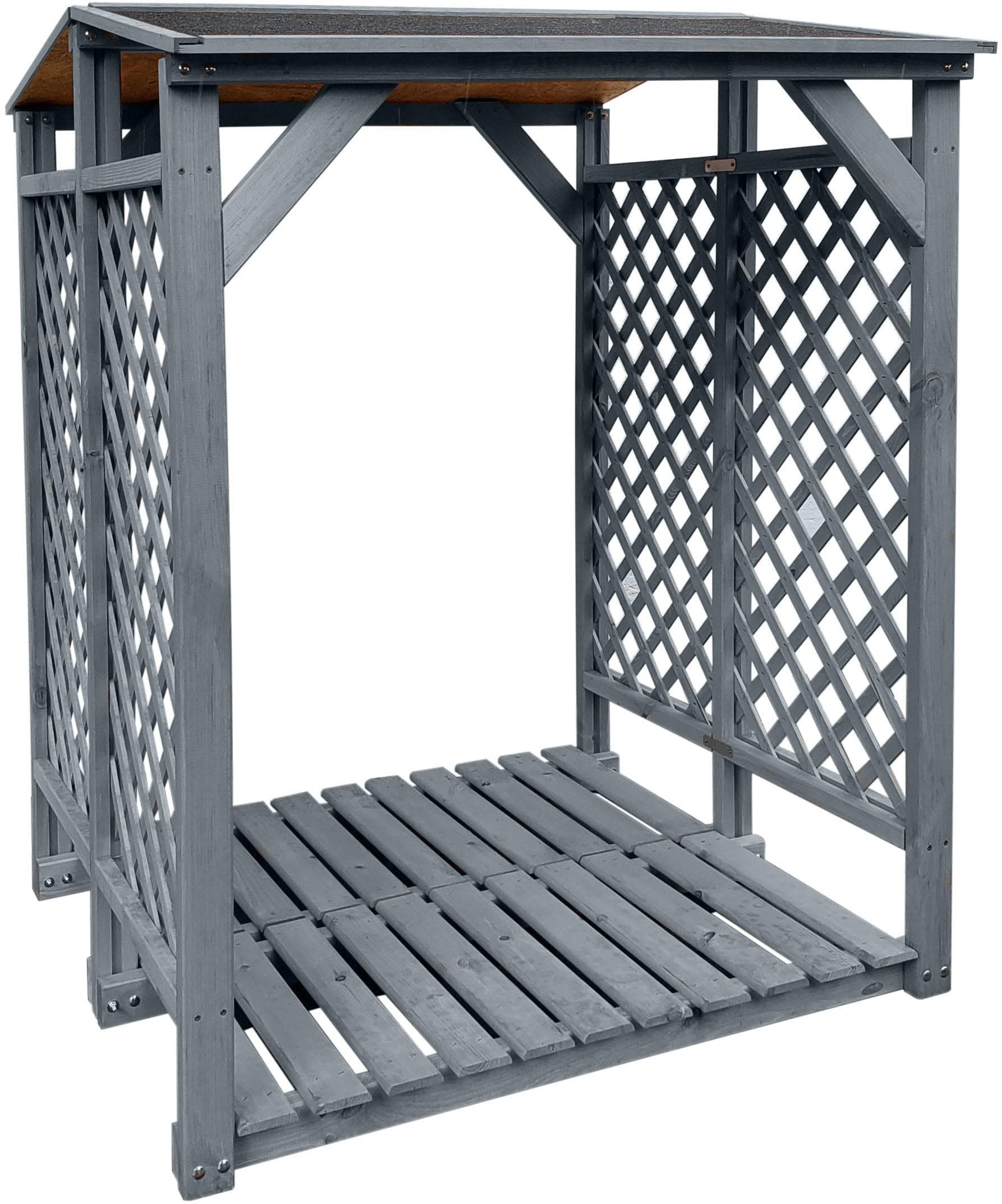 PROMADINO Kaminholzregal Grau Holz Metall Außen