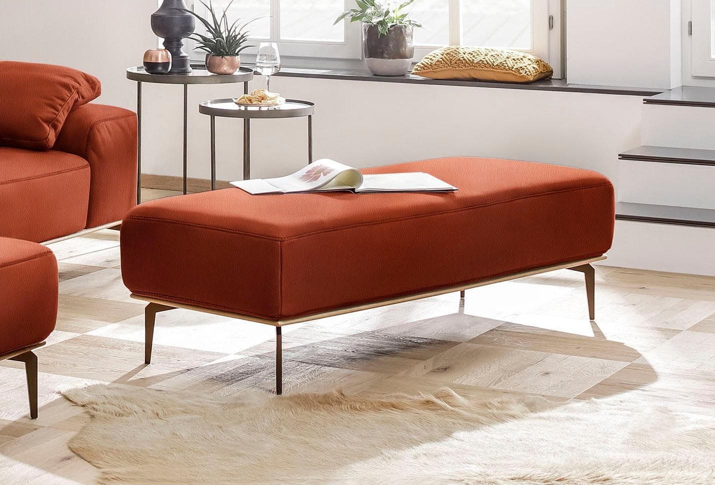 W.SCHILLIG Polsterhocker run Leder Bronze Modern
