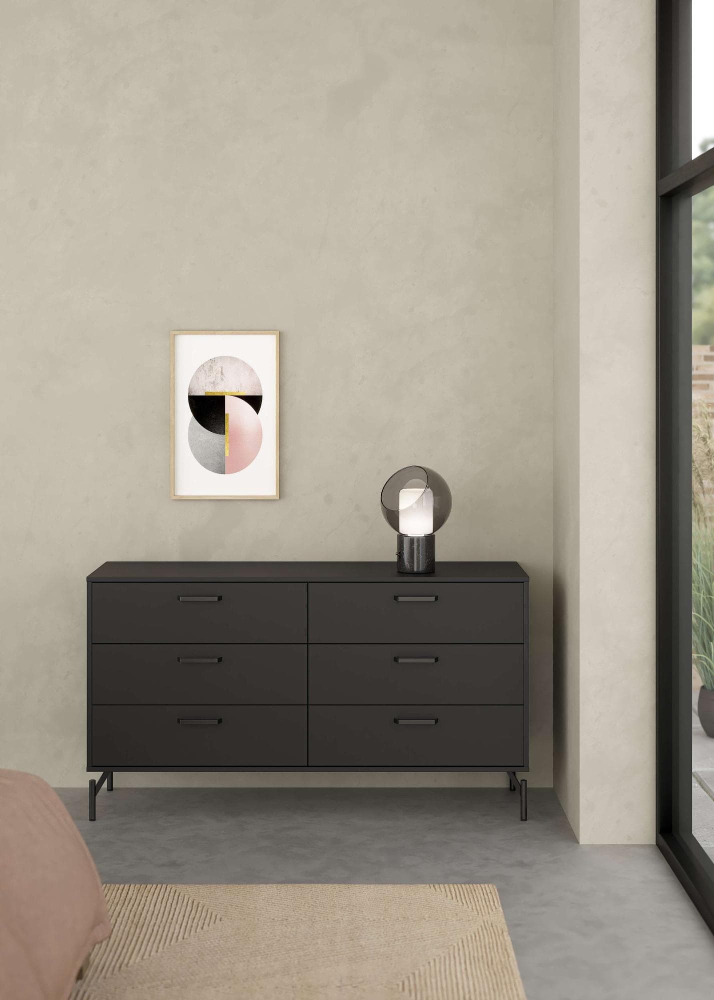 INOSIGN Kommode Dana Matt Schwarz 6 Schubladen