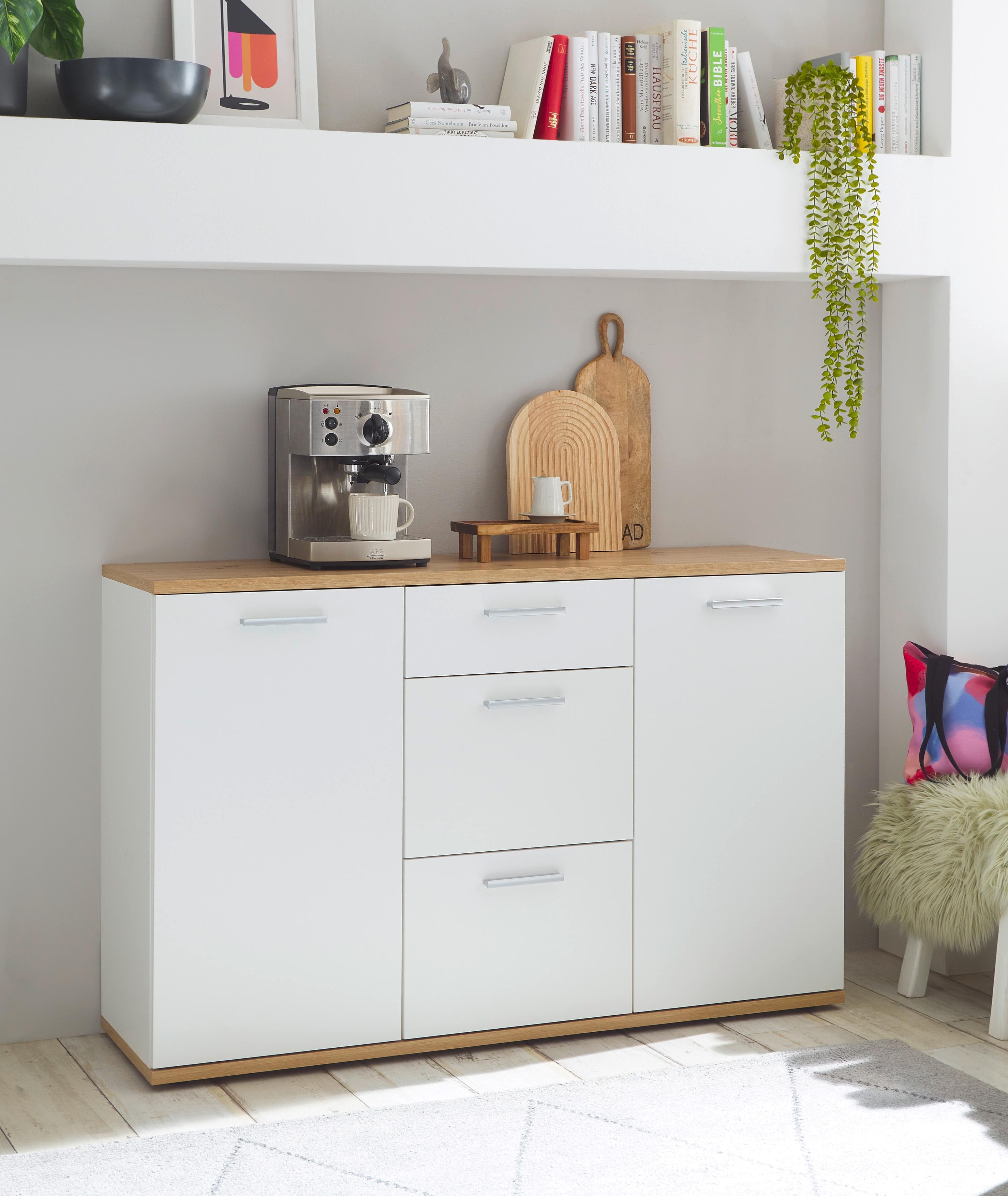 HBZ-MEBLE Kommode BC1035 Weiß Matt 2 Türen 3 Schubladen