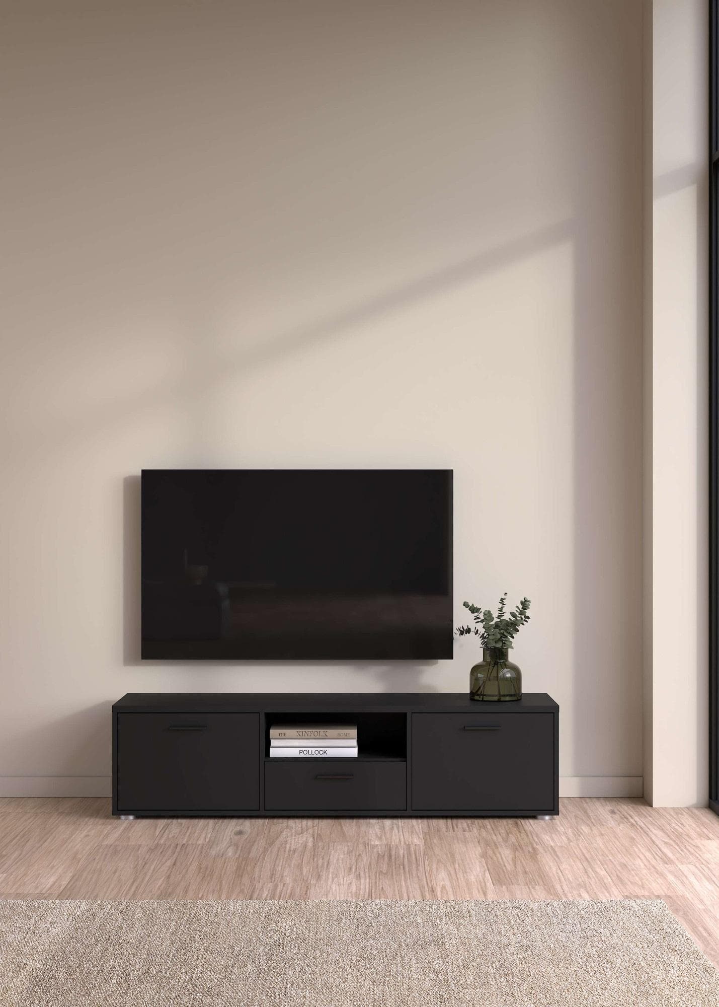 TV-Schrank mit Kabelmanagement - 2 Türen, Schublade & Offenes Fach