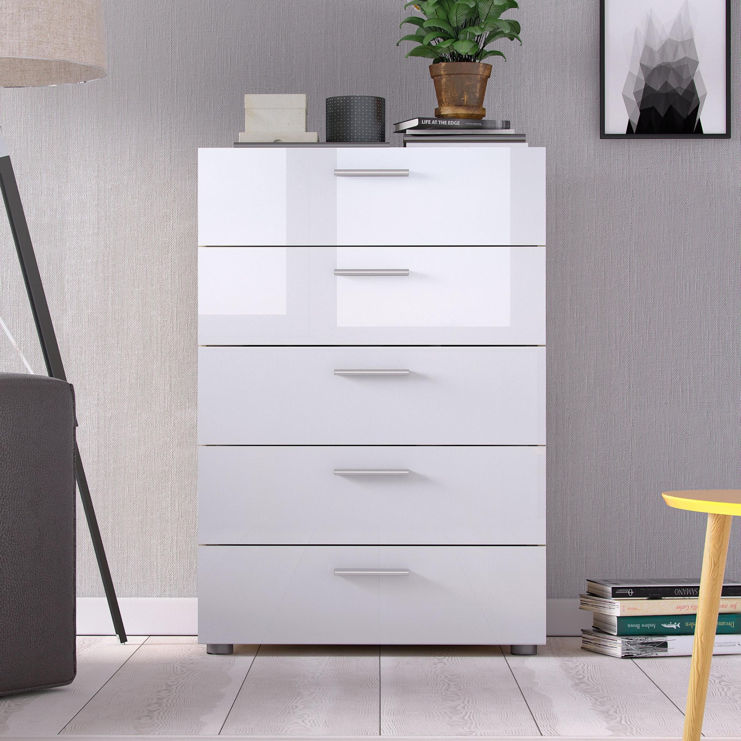 INOSIGN Pepe Highboard Kommode Weiß Eiche strukturiert 5 Schubladen