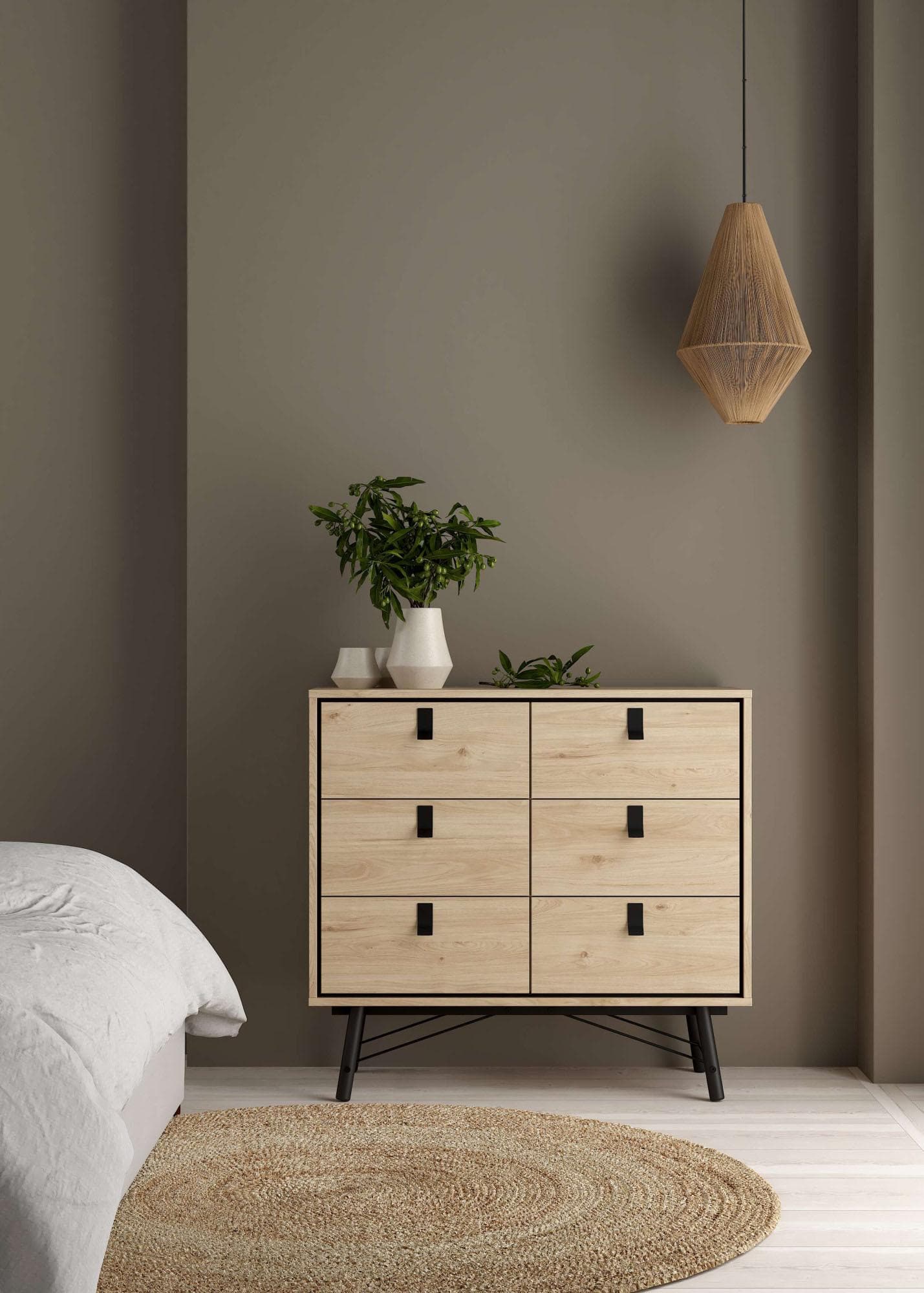 Kommode ANDAS Ry Braun 6 Schubladen Holzwerkstoff Massivholzbeine