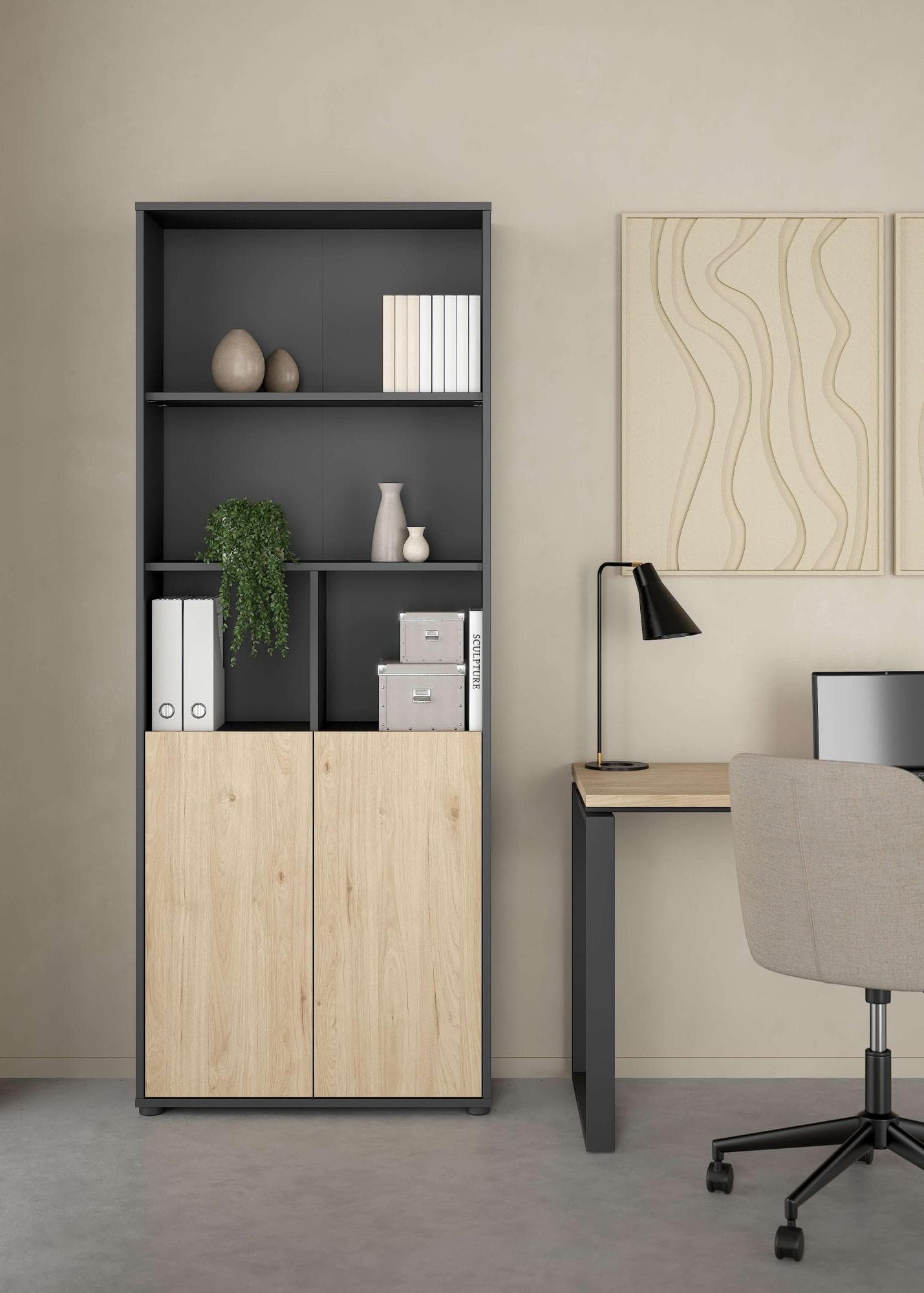 INOSIGN Bücherregal Sign mit 2 Türen und 4 Einlegeböden Grau