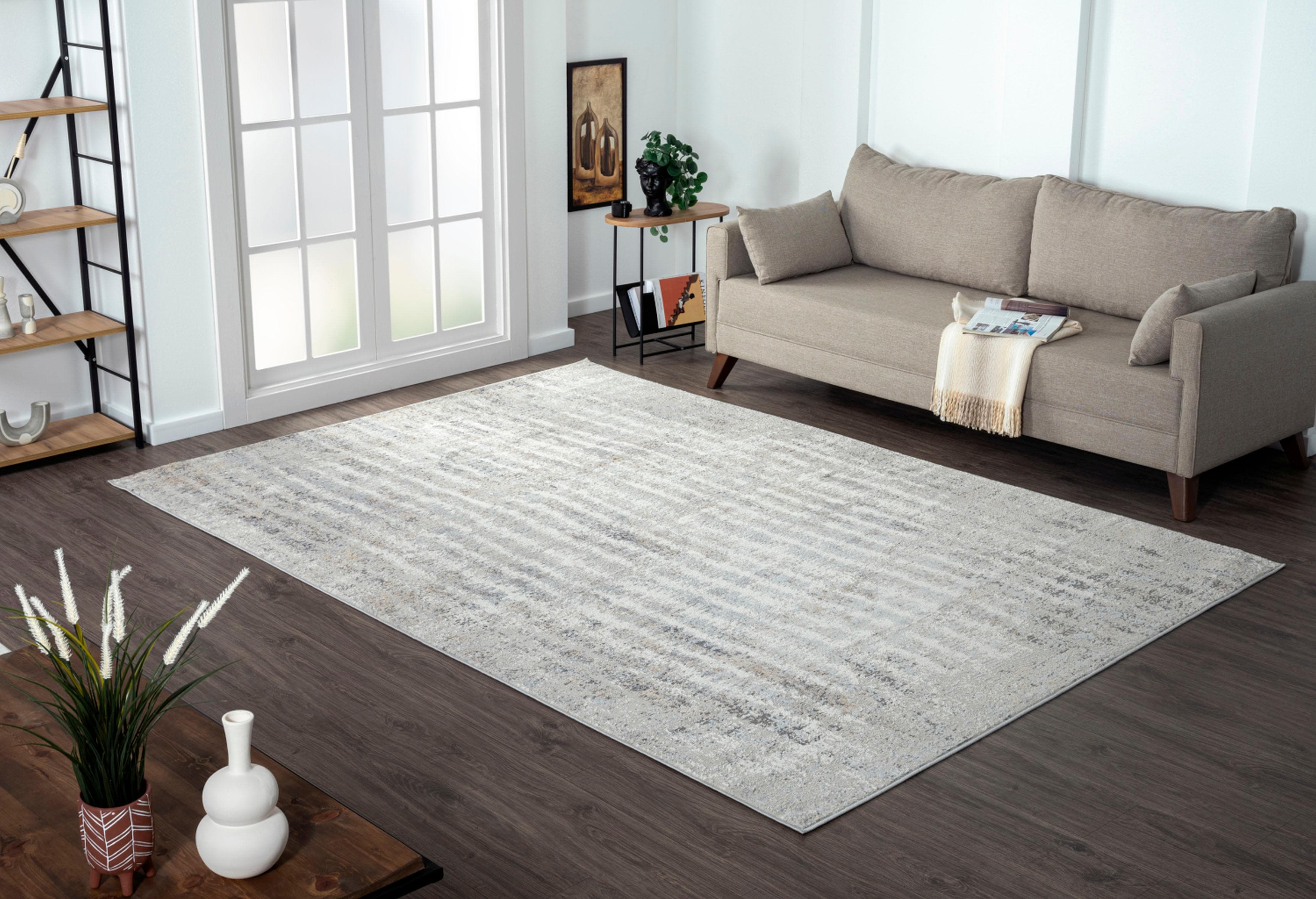 MyFlair Teppich My Soul Beige Hellgrau Weiß Kurzflor Skandi-Design