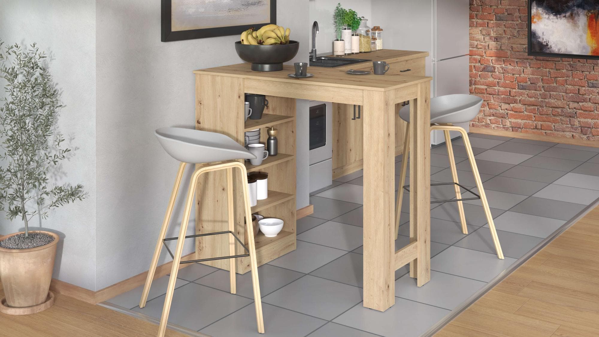 HOME AFFAIRE Bartisch Valence Eiche-Optik mit 4 Regalfächern