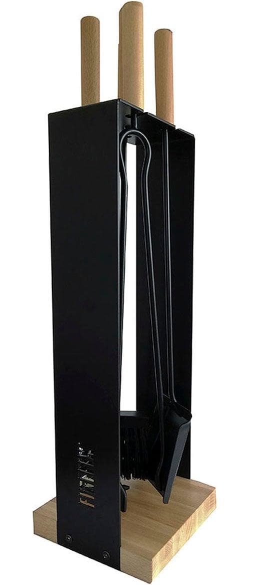 FIREFIX Kamingarnitur 5-teilig mit Holzgriffen und Holzsocke