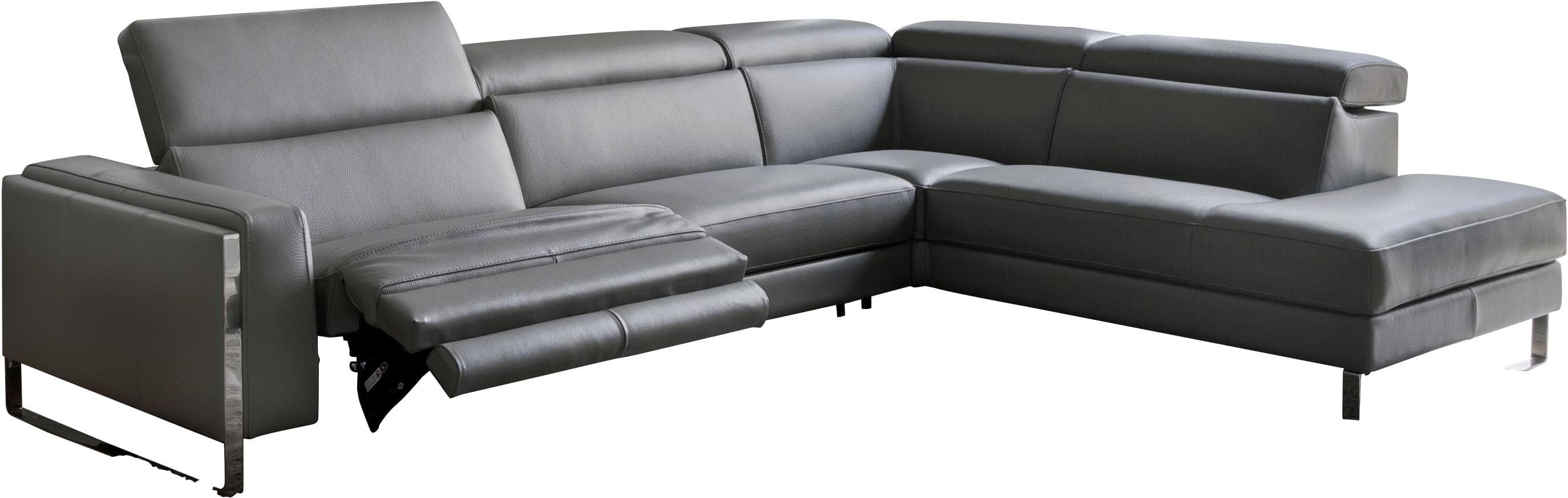 CALIA ITALIA Ecksofa Pier Grau mit elektrischer Relaxfunktion und Lederbezug