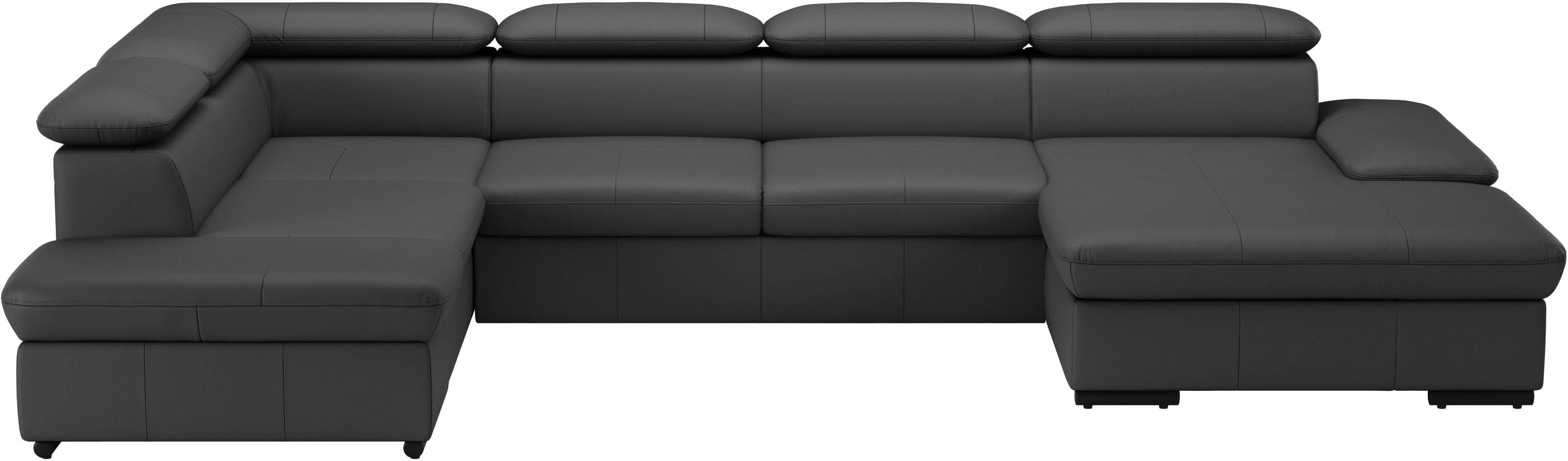 SIT & MORE Wohnlandschaft Alcudia U-Form Schwarz mit Kopfteilverstellung