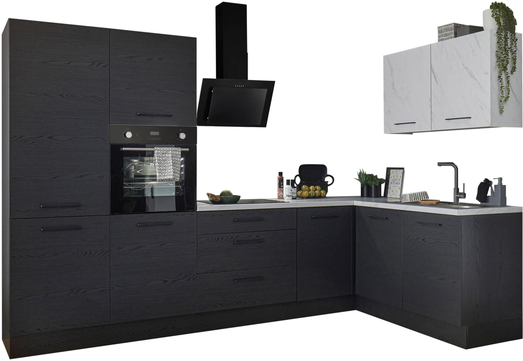 Winkelküche BASIC BY BALCULINA Yorki Schwarz mit E-Geräten