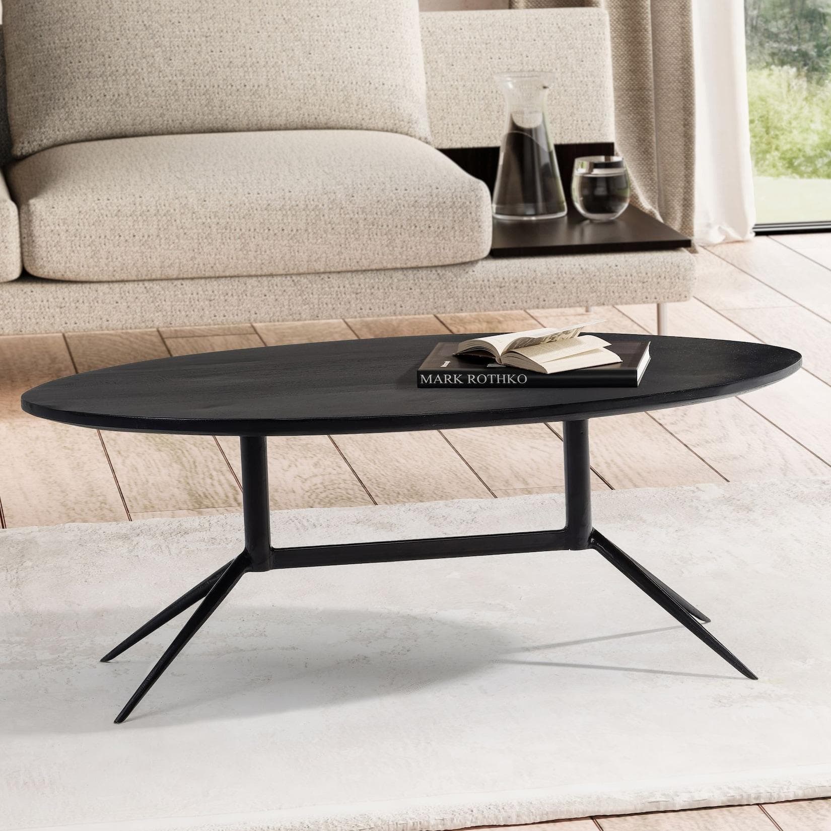 FineBuy Couchtisch Oval Massivholz Modern Wohnzimmertisch