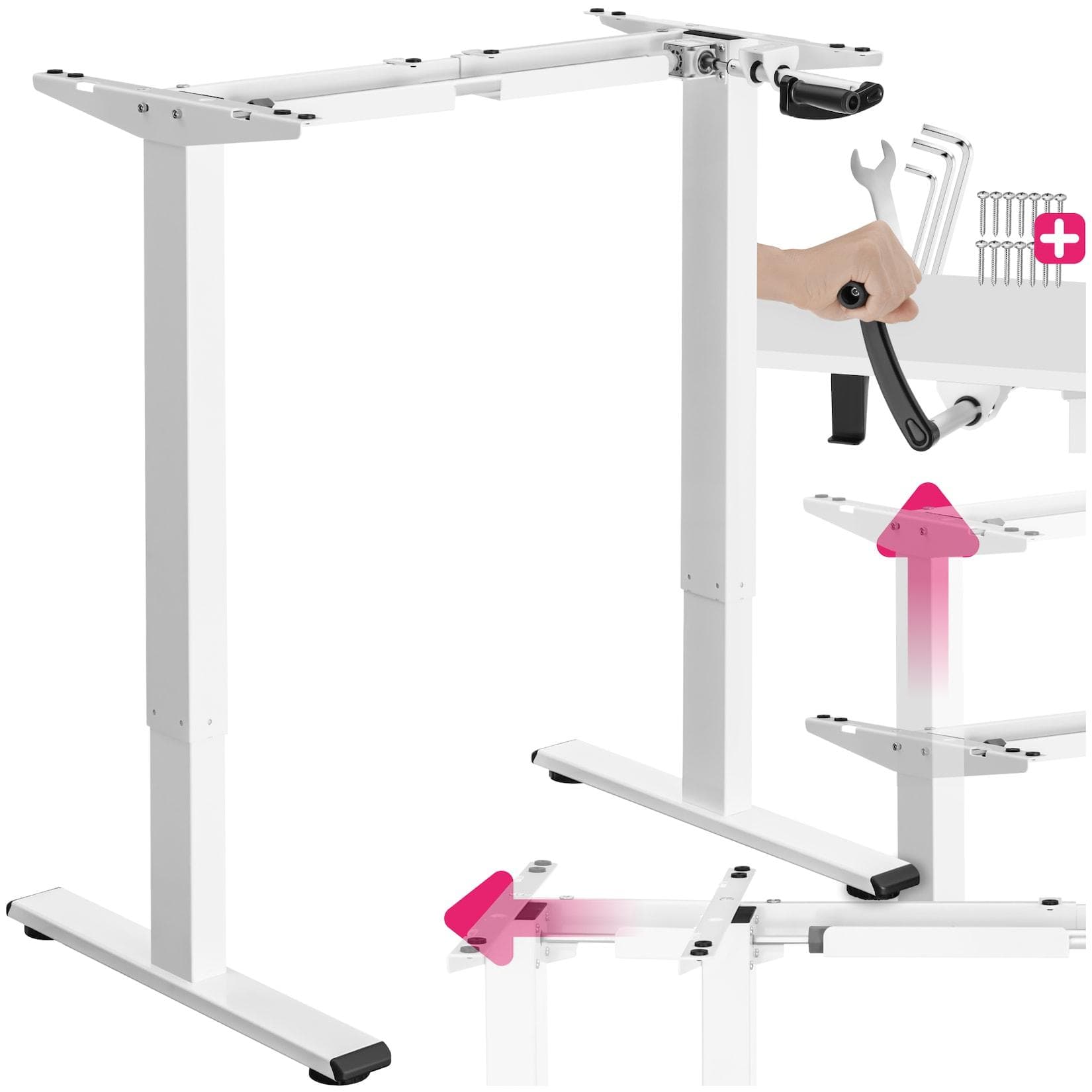 Stufenlos höhenverstellbares Tischgestell mit Handkurbel