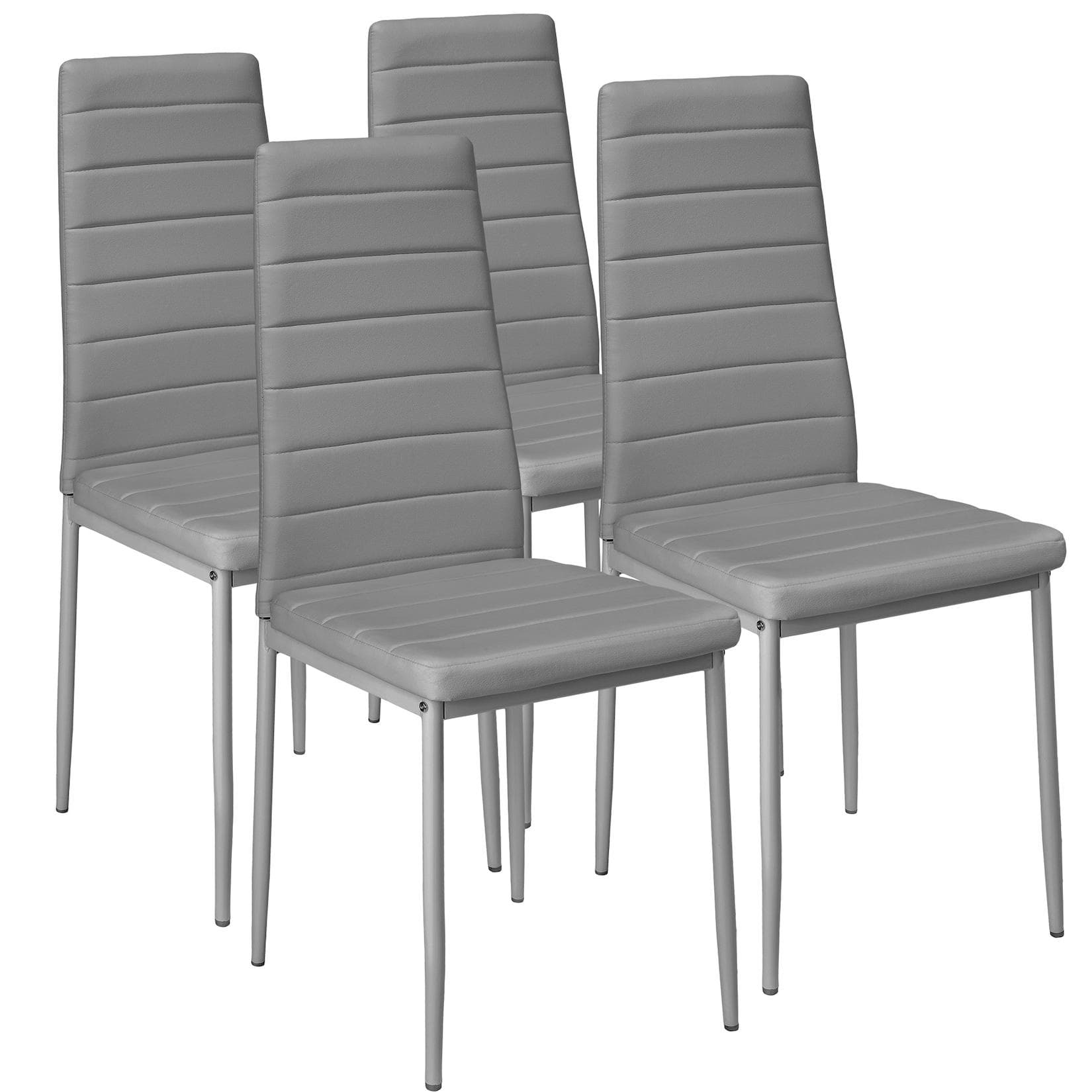 tectake Esszimmerstuhl Set 4-tlg. Grau Kunstleder Modern