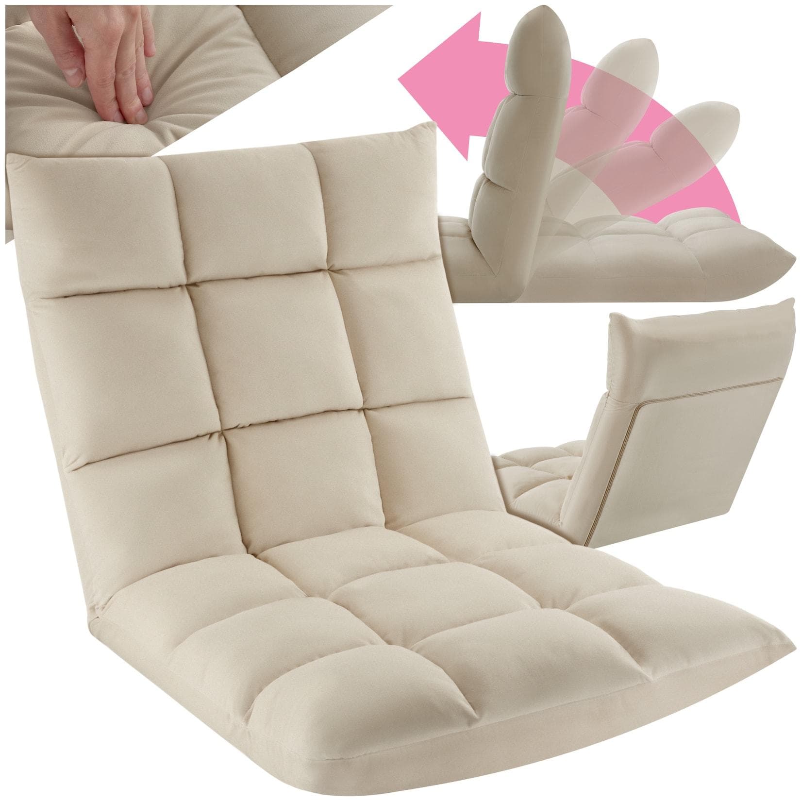 tectake Relaxsessel Snooze Beige Samt 3-in-1 verstellbar