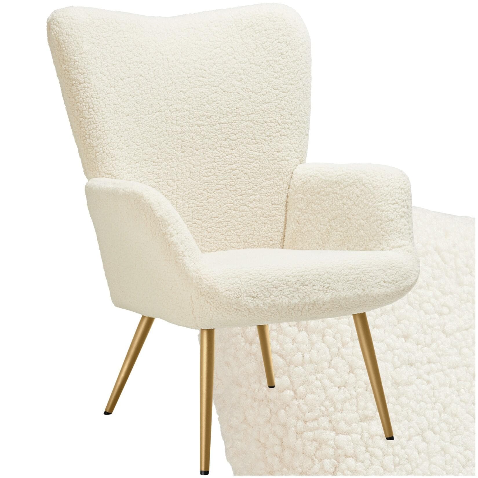 tectake Relaxsessel Hygge Bouclé Creme/Gold Polstersessel