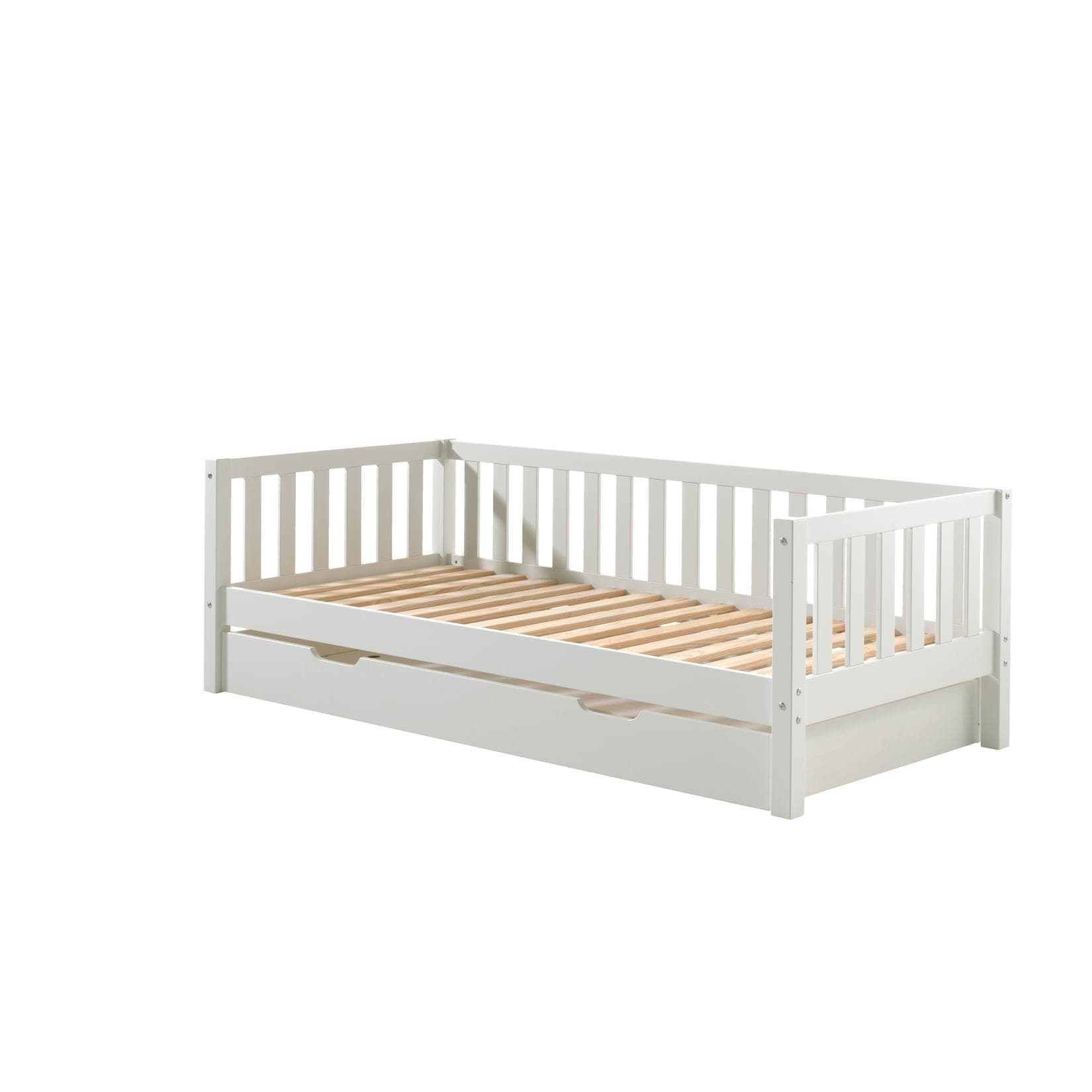 VIPACK Einzelbett mit Sprossenumrandung Weiß Massivholz