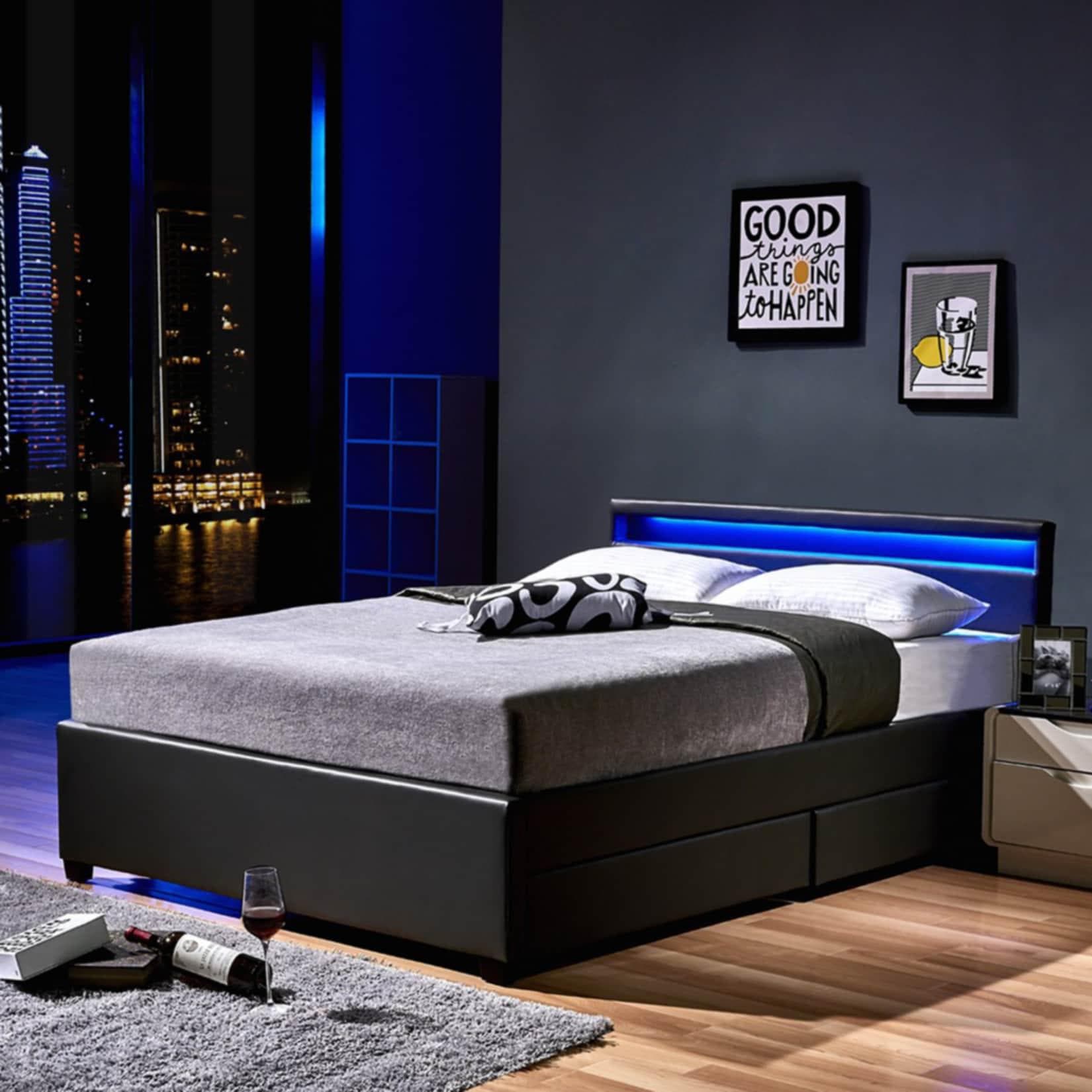LED Bett NUBE mit Schubladen und Lattenrost