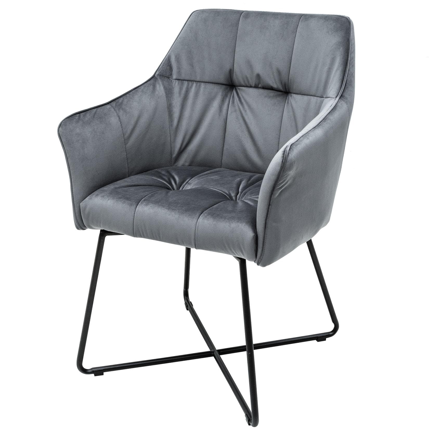 Retro Samt Polsterstuhl mit Armlehnen - Silbergrau/Schwarz