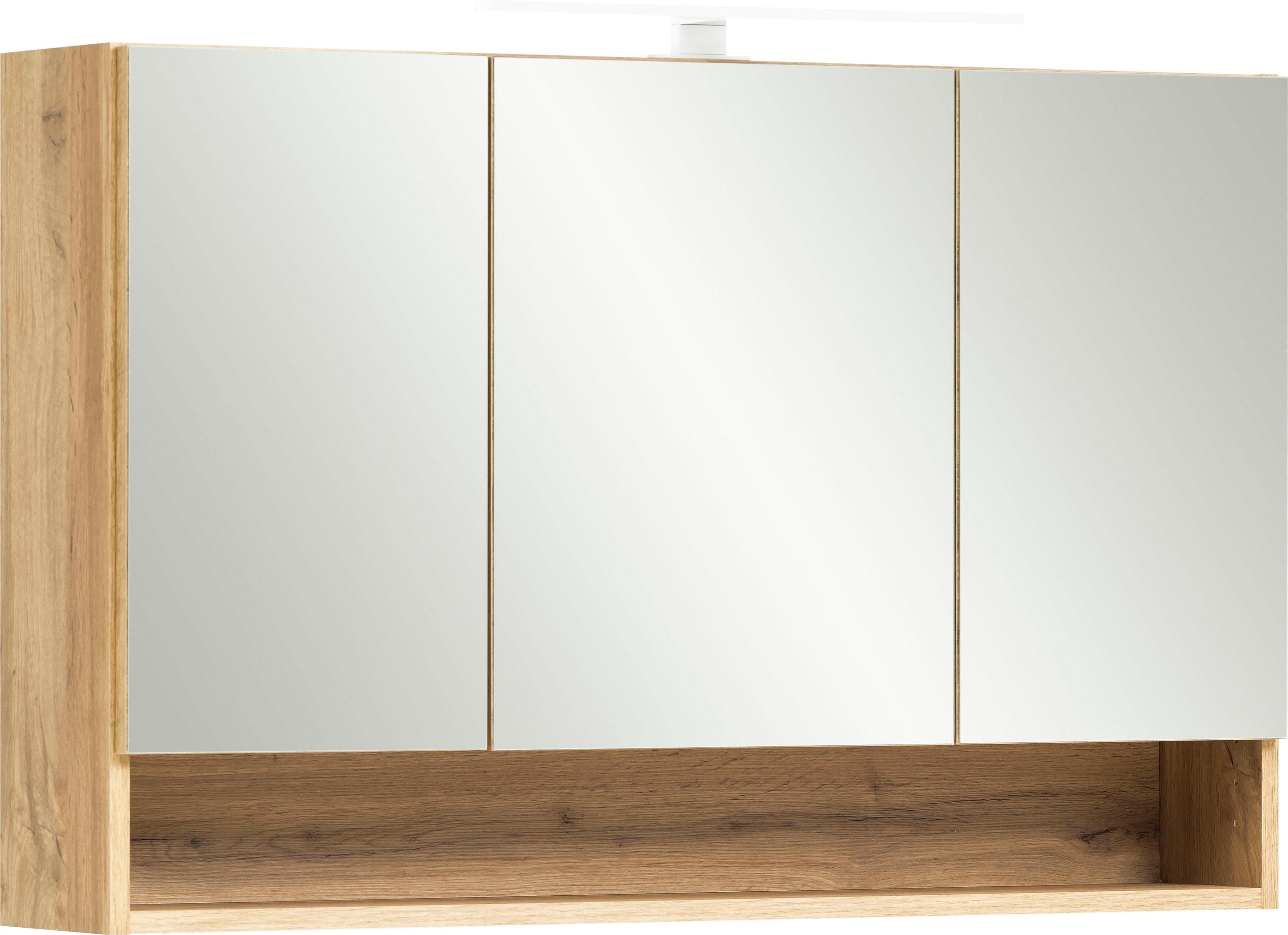 WELLTIME Spiegelschrank Stubach Braun 3-Türig mit LED