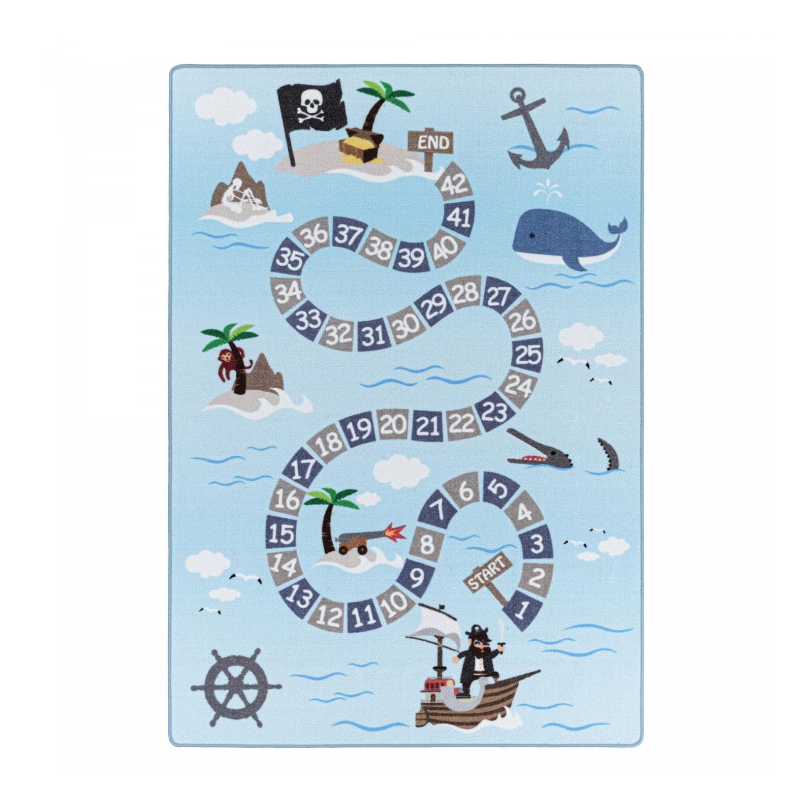 Homtex Kinderteppich Meer & Piraten Motiv - Spielteppich für Kinderzimmer