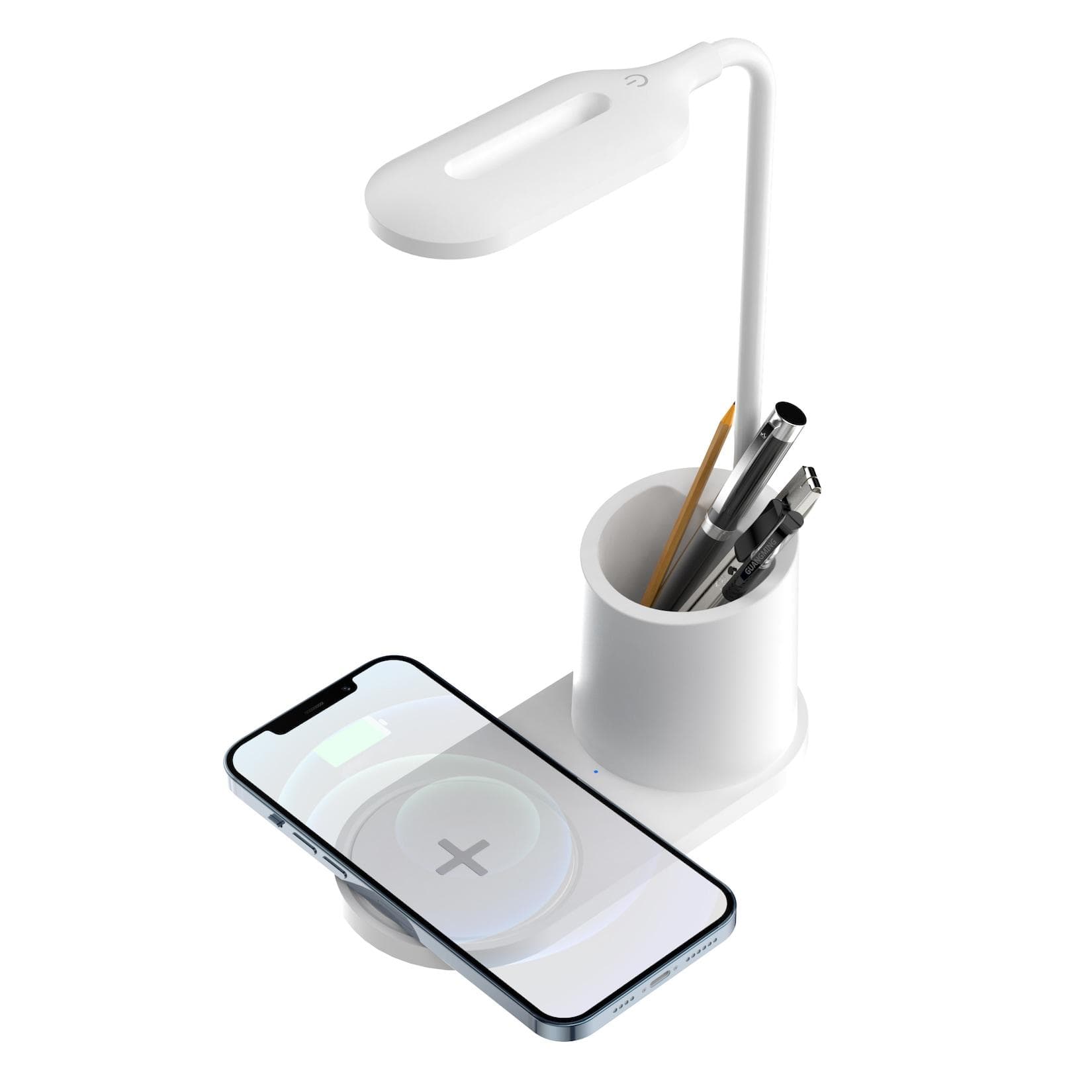 Fontastic LED Tischlampe Koral mit Induktionslader & Stifthalter, Weiß