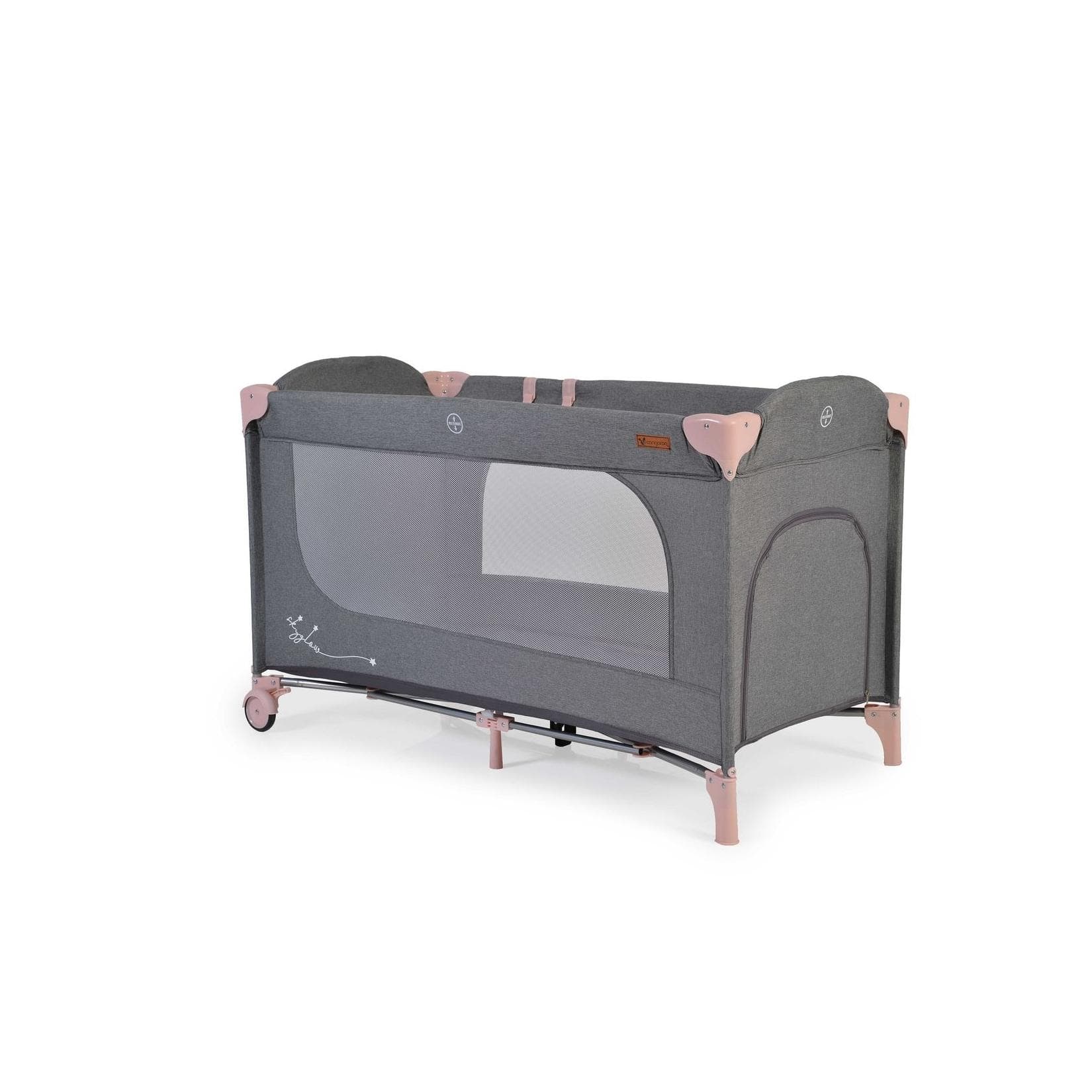 Cangaroo Reisebett Skyglow Laufstall 2 Räder mit Bremsen Matratze Seiteneingang Rosa