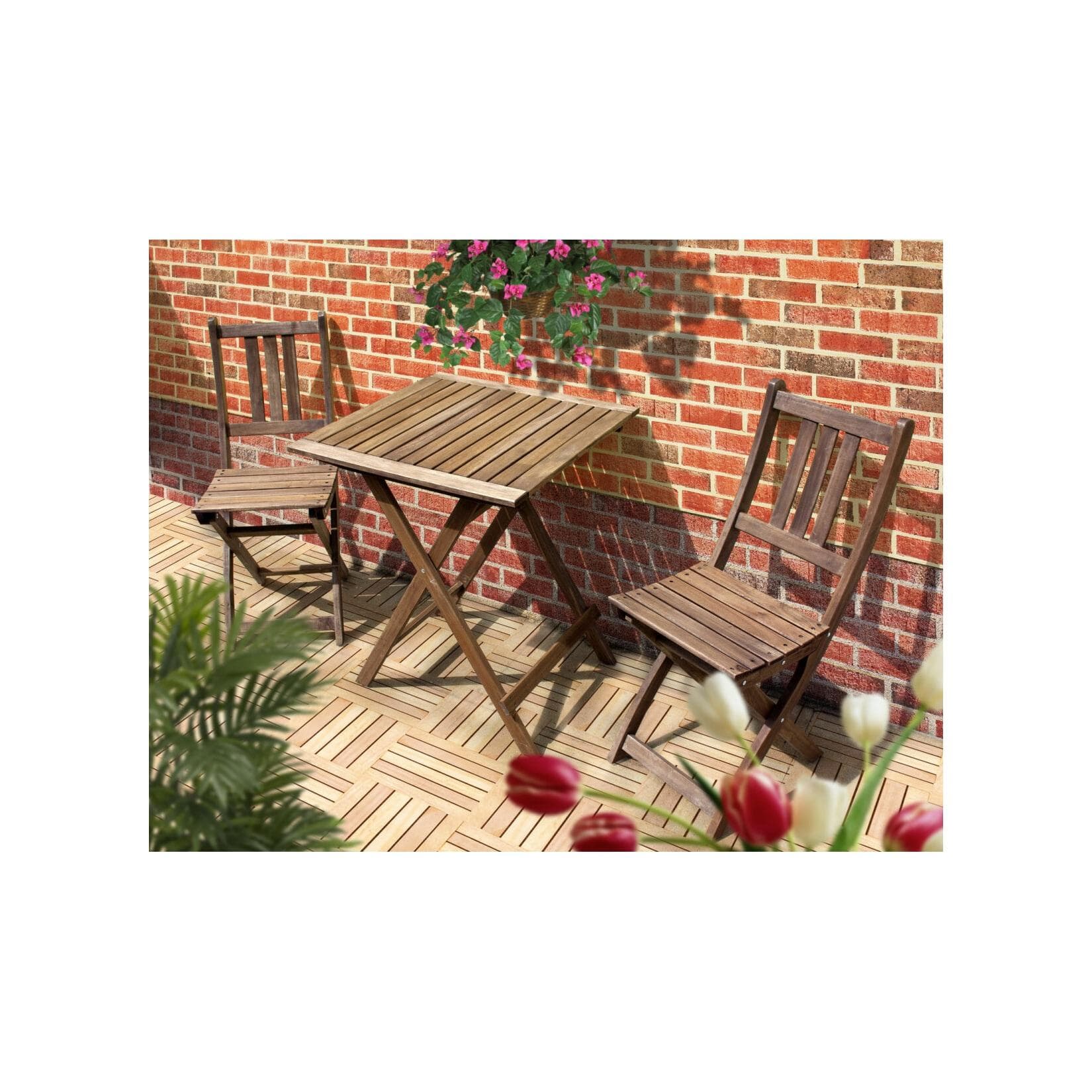 Klappbares Balkonset aus Eukalyptusholz - 3-teilig mit Tisch und Stühlen