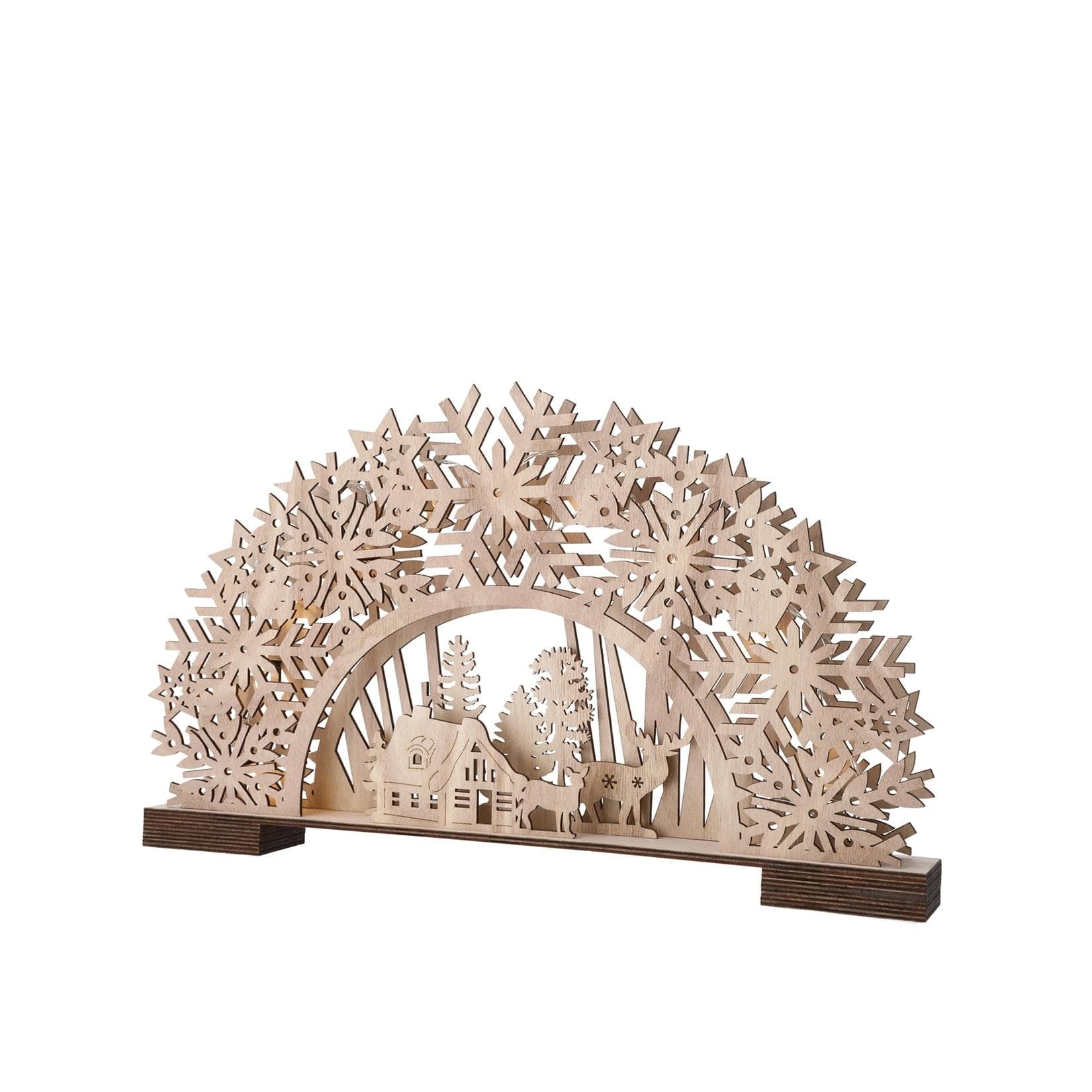 HTI-Living Schwibbogen Verschneite Landschaft - Festliche Fensterdekoration aus Paulowniaholz