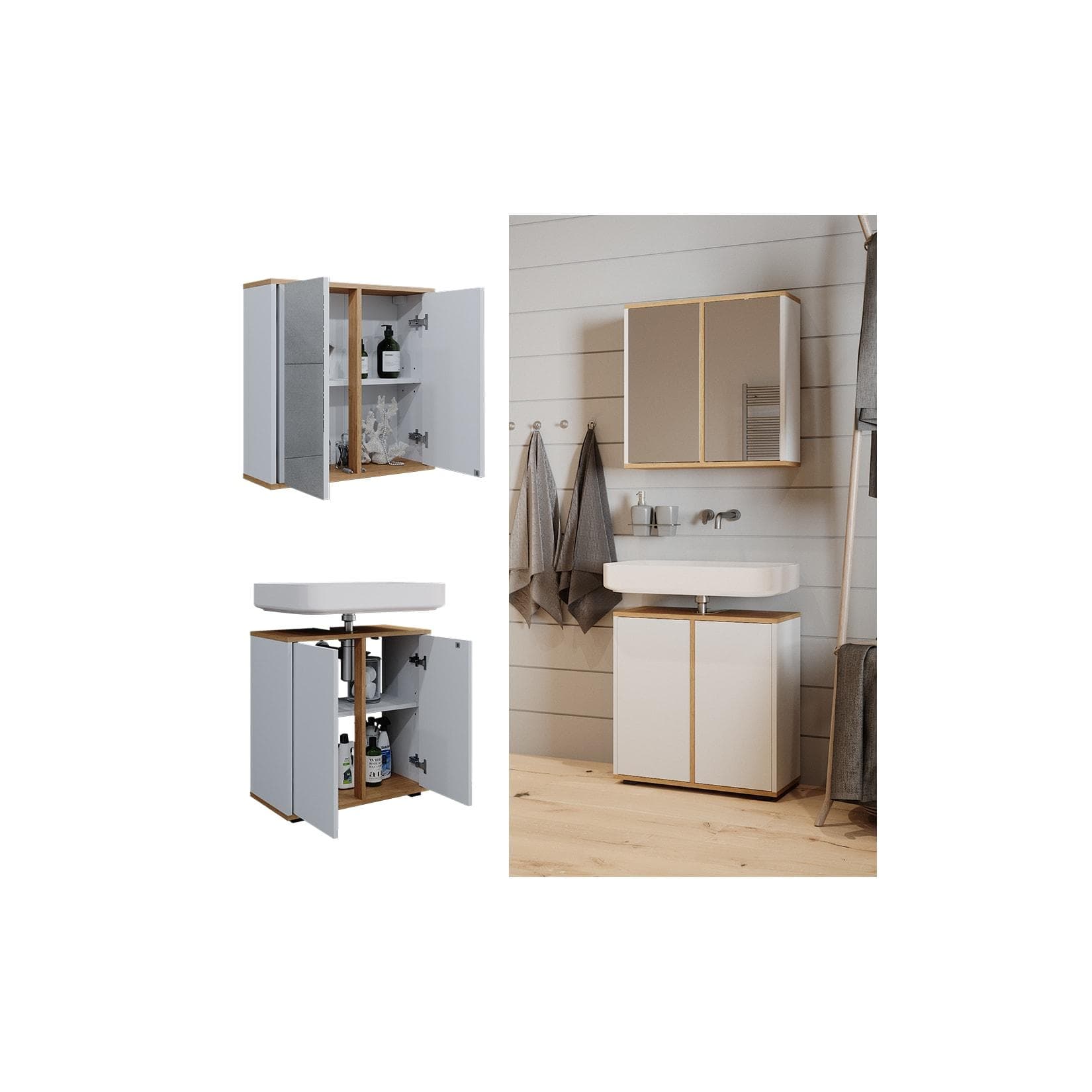 Vicco Badmöbel-Set Didi Weiß Eiche 2-teilig