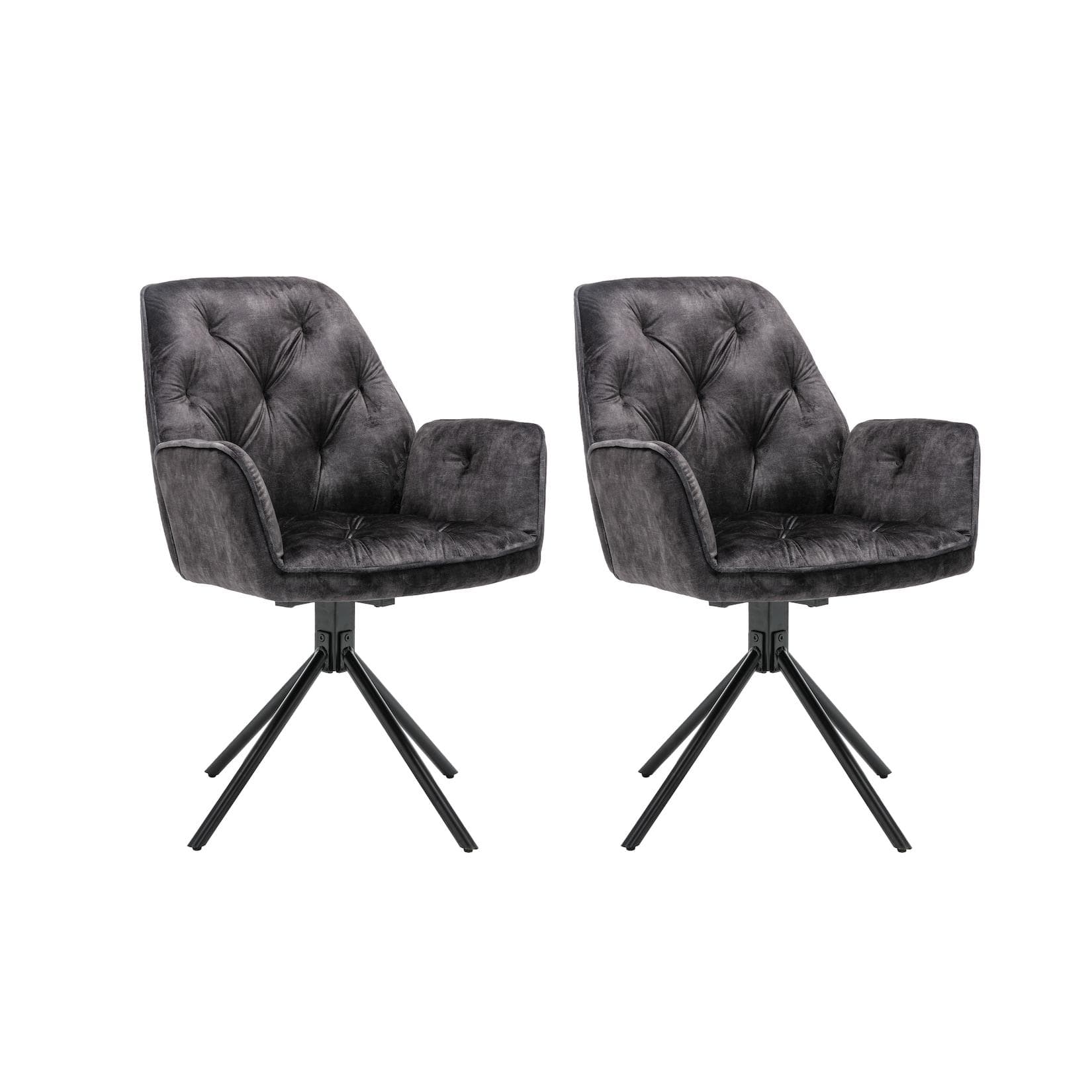 byLiving Esszimmerstuhl Sarina 2er Set Anthrazit Schwarz Vintage Samt Drehbar
