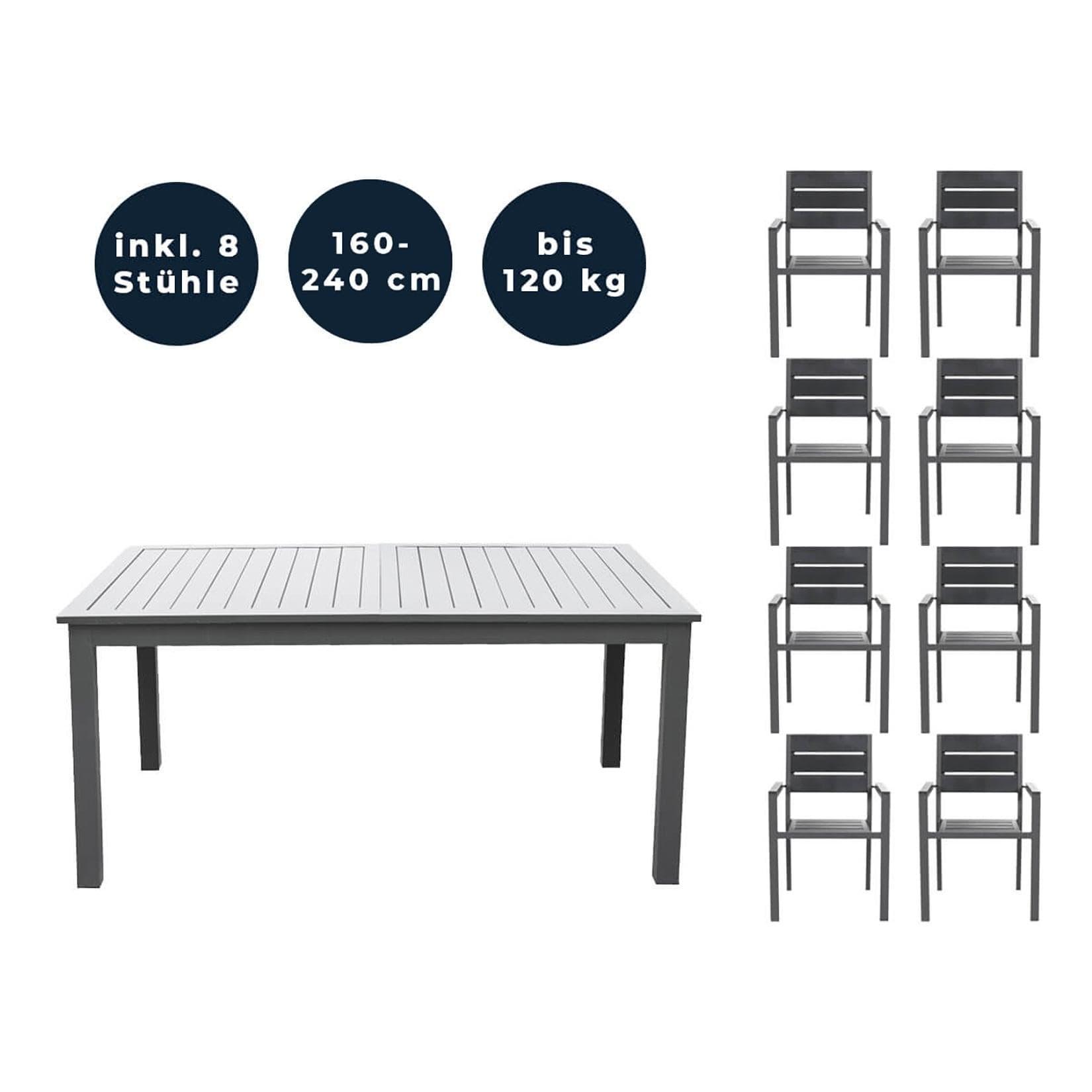 Home Deluxe Sitzgruppe Casa Madera - Ausziehbarer Gartentisch mit Stühlen