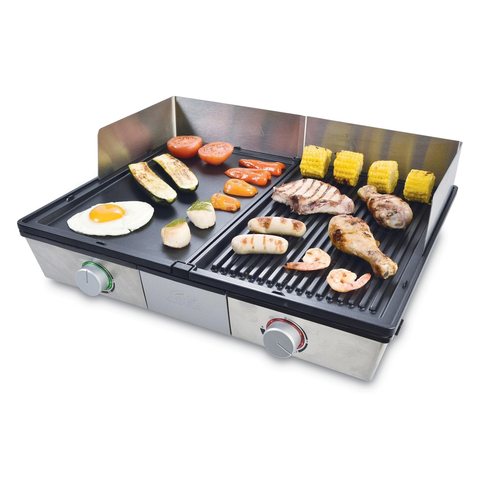 Solis Deli Grill Tischgrill Silber 2200W mit abnehmbaren Grillplatten