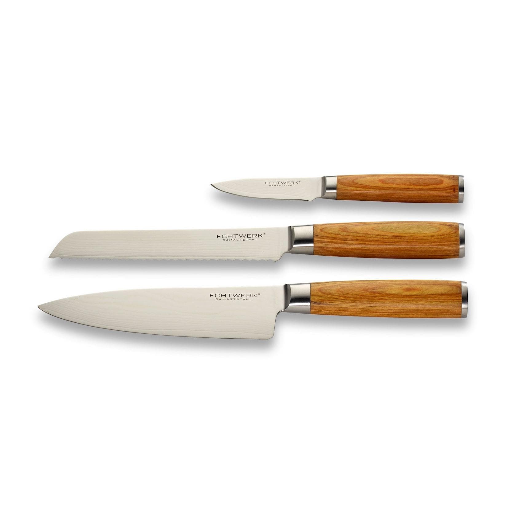 Echtwerk Damaszener Messer Set 3tlg Silber/Braun