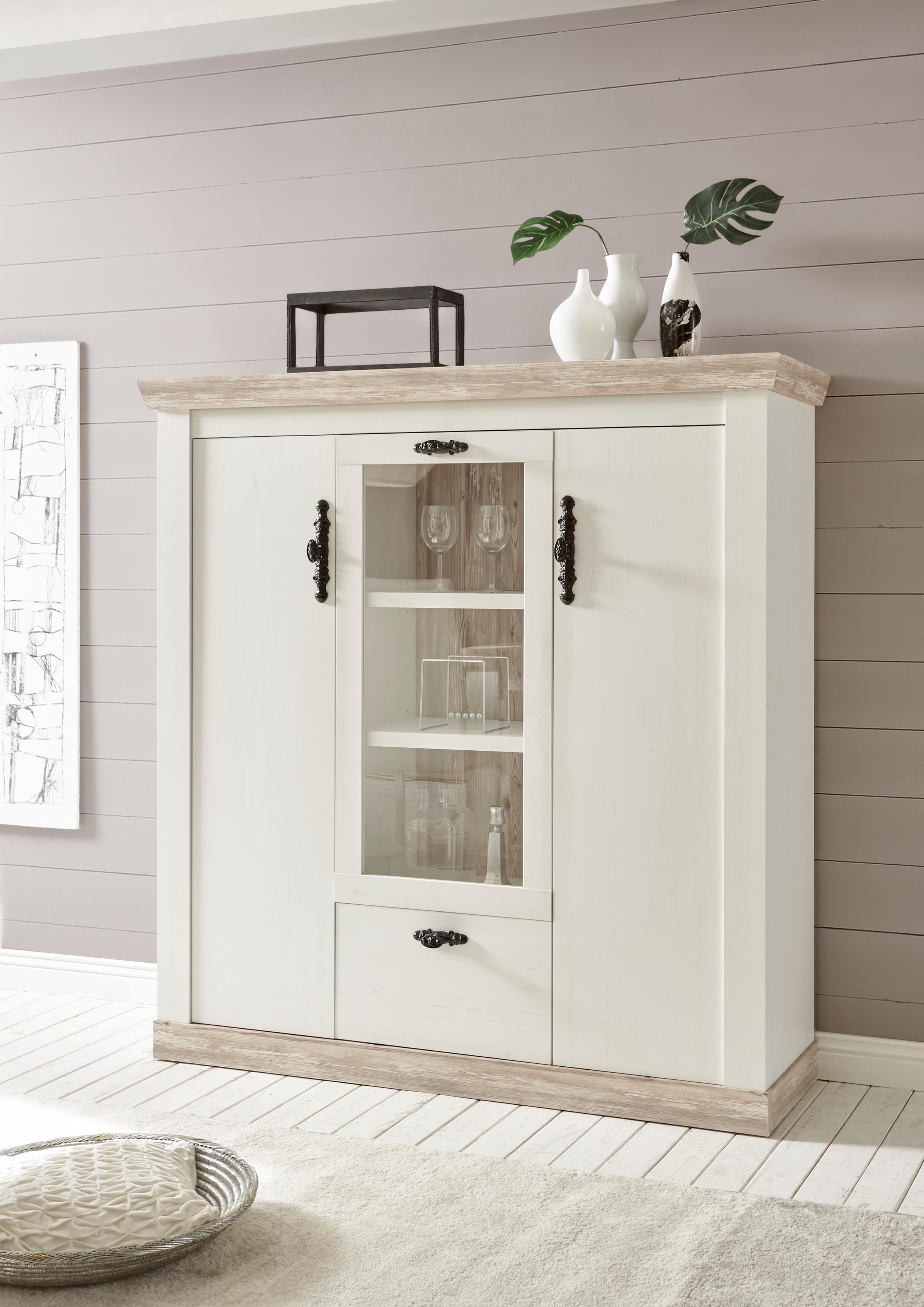 Home affaire Highboard Florenz Weiß Landhausstil