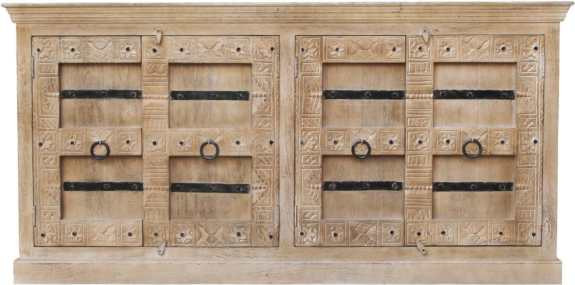 Sideboard SIT Daipur Massivholz Natur mit Schnitzereien