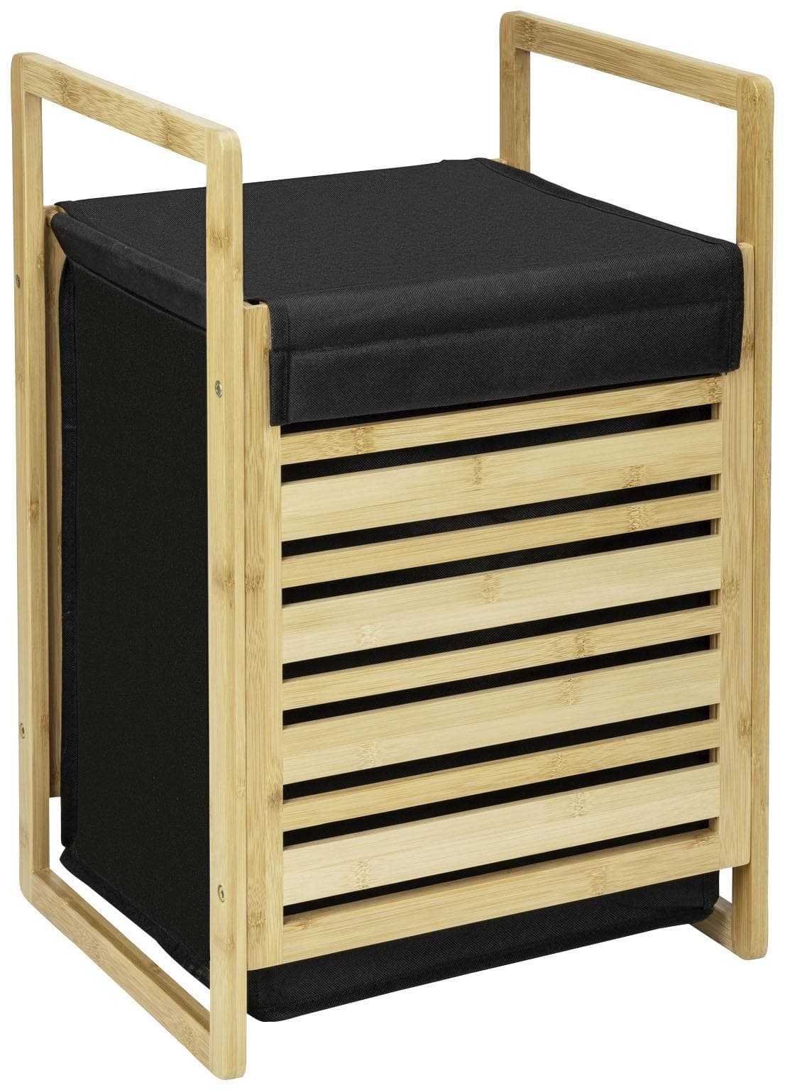 Wenko Bambus-Wäschekorb mit Polyesterbeutel - Schwarz/Braun