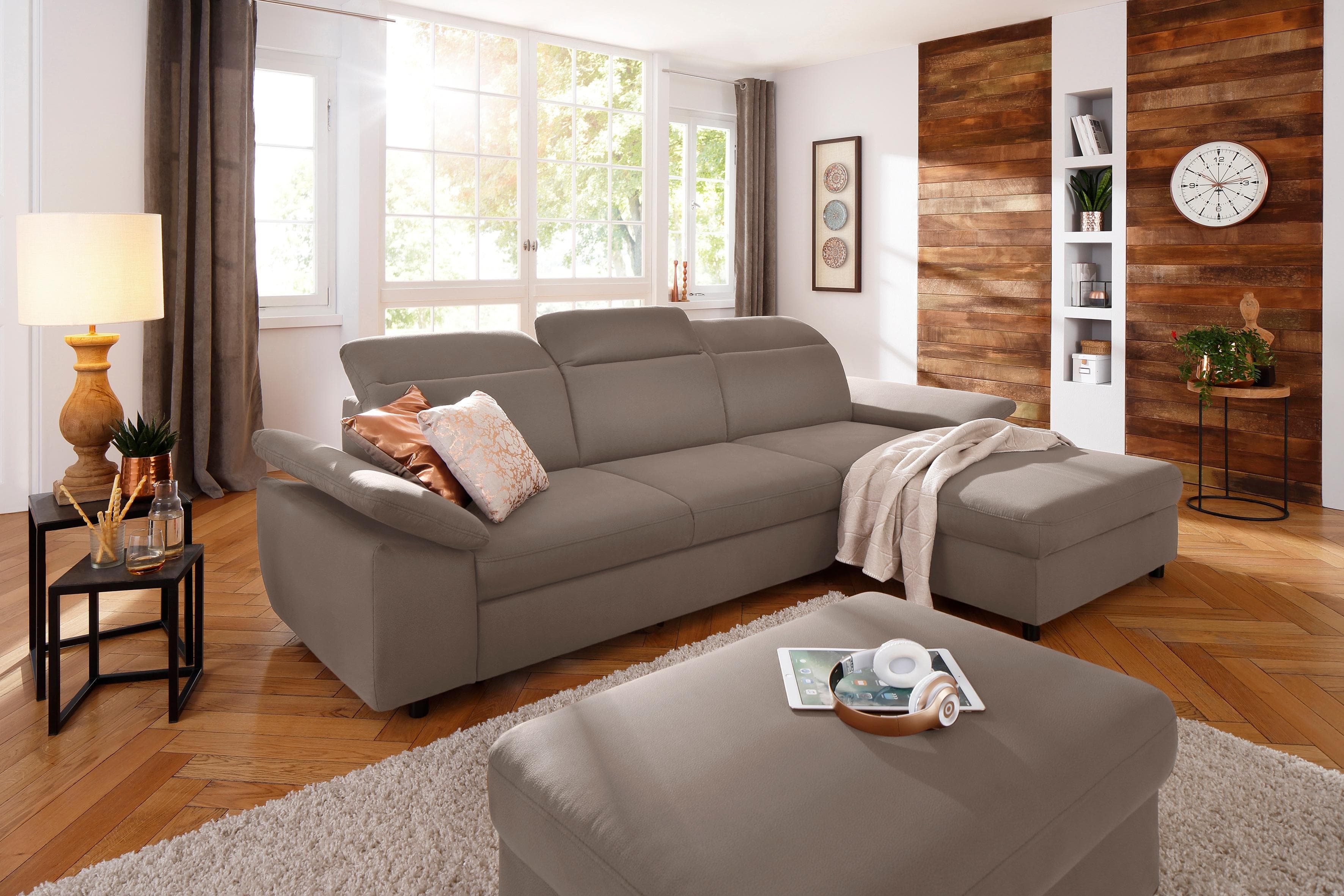HOME AFFAIRE Polsterhocker Mauritius Grau Luxus-Microfaser