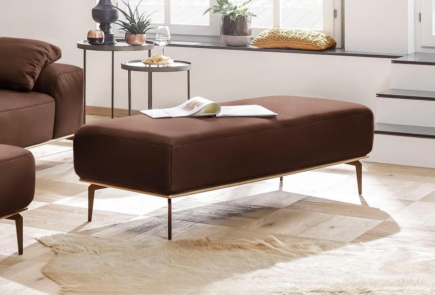 W.SCHILLIG Polsterhocker run Leder Macchiato Bronze