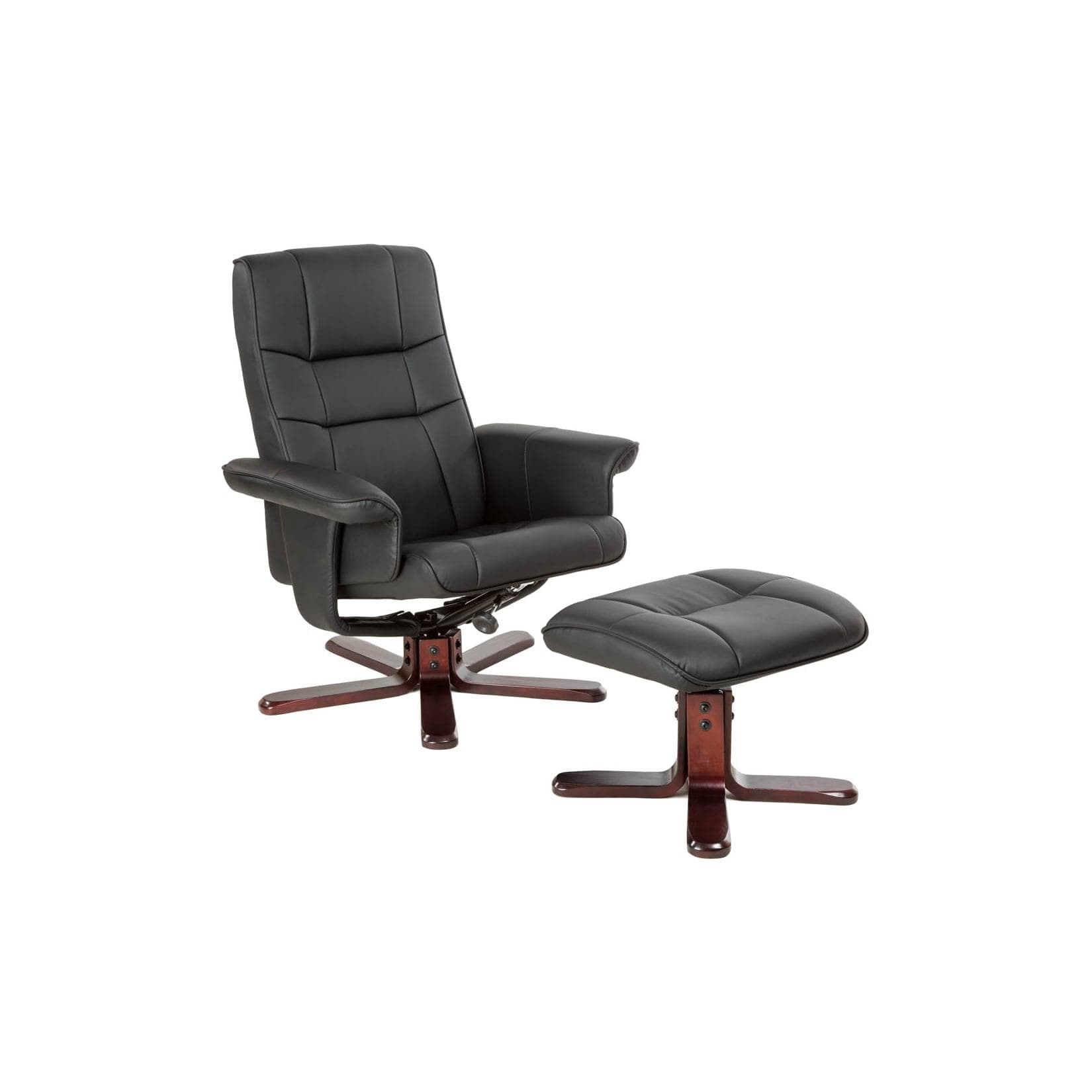 TECTAKE Relaxsessel Fernsehsessel mit Hocker - Verstellbare Rückenlehne, Kunstleder Schwarz