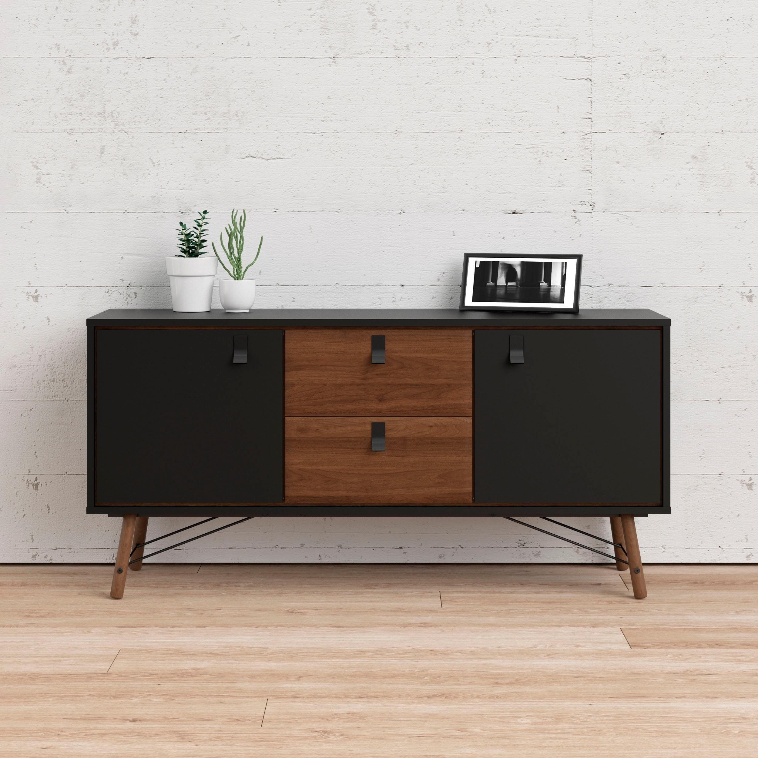 Sideboard ANDAS Ry Schwarz Matt/Walnuss 2 Türen 2 Schubladen