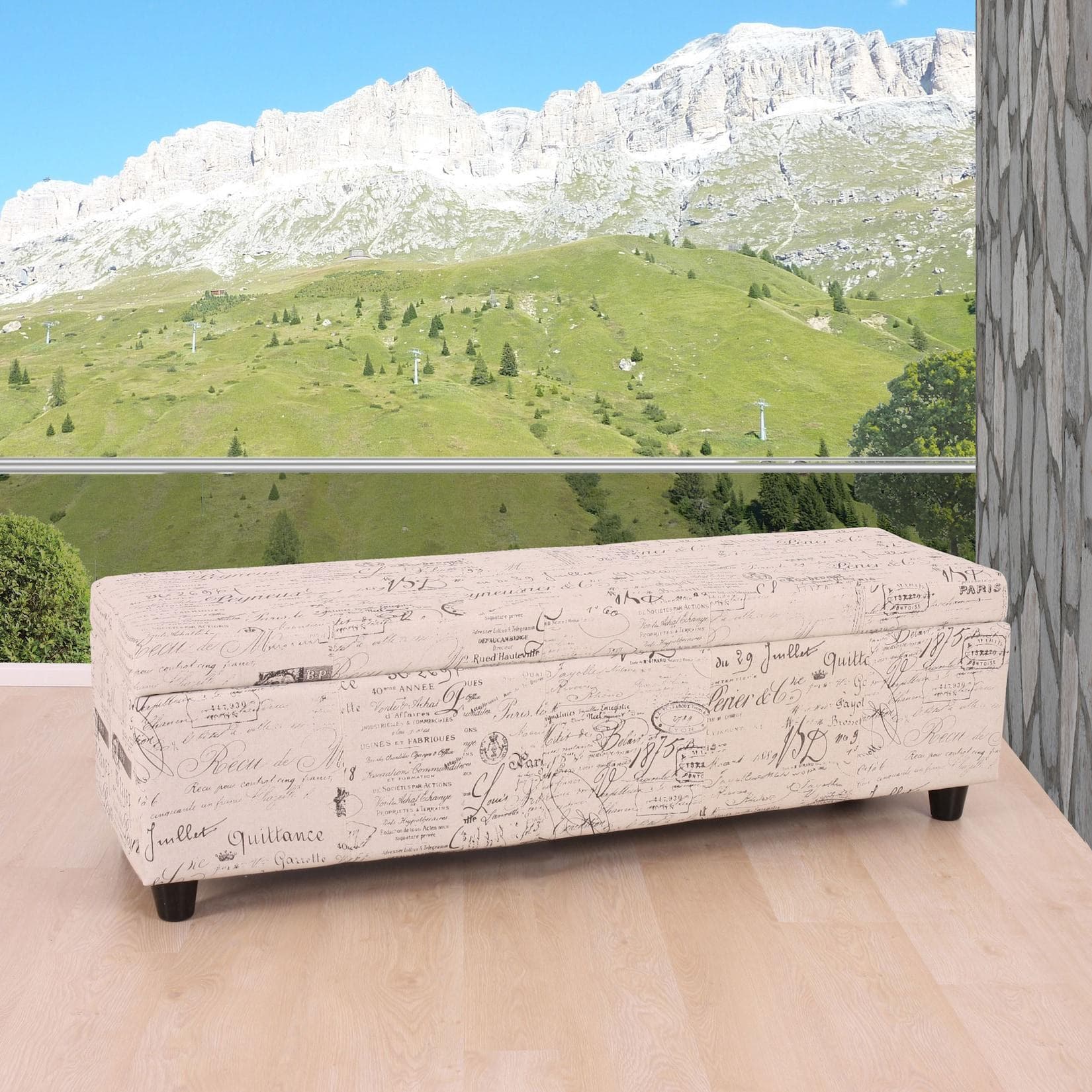 MCW Aufbewahrungs-Truhe Kriens Sitzbank Stoff Creme