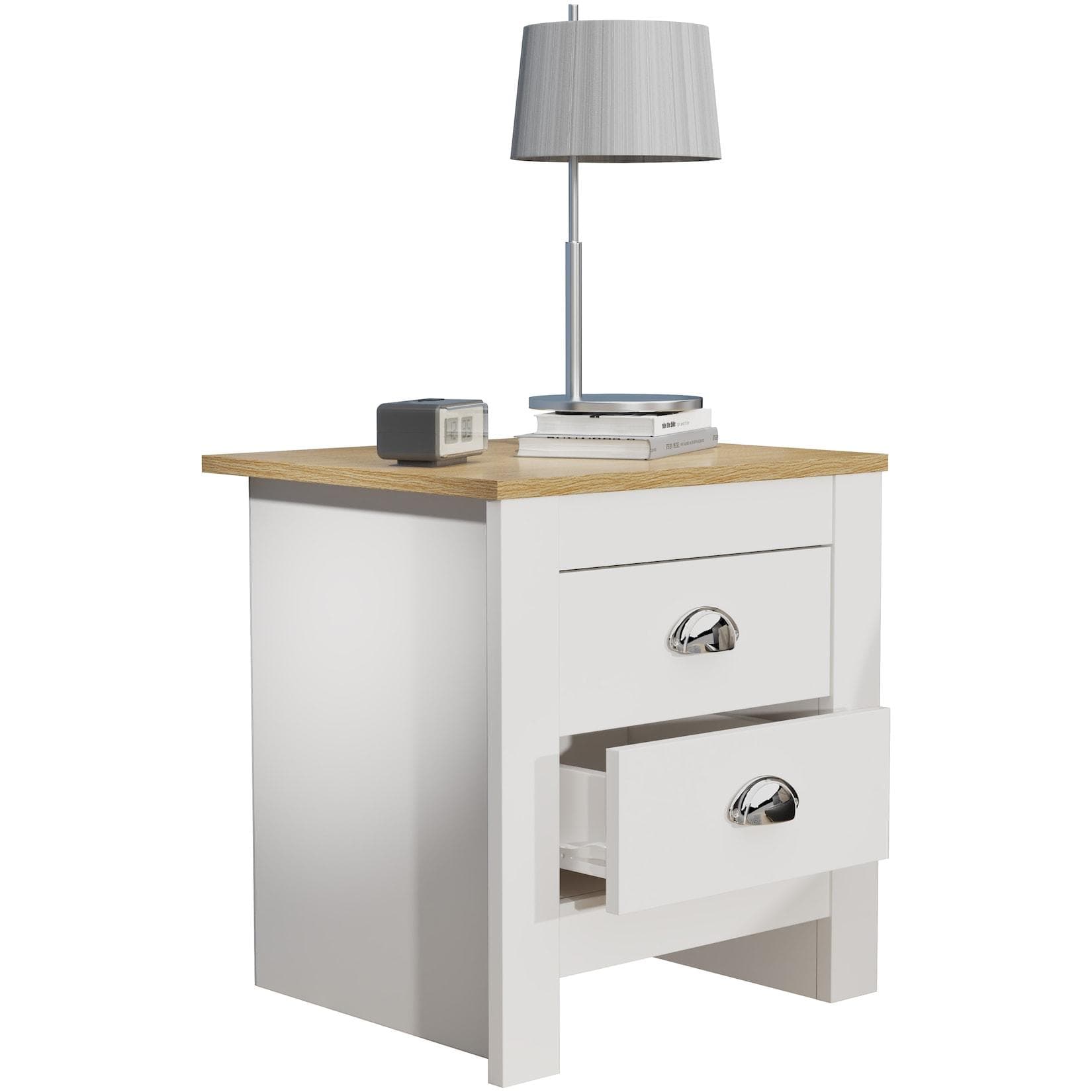 VCM Balusa Nachttisch Holz mit Schubladen und Muschelgriffen