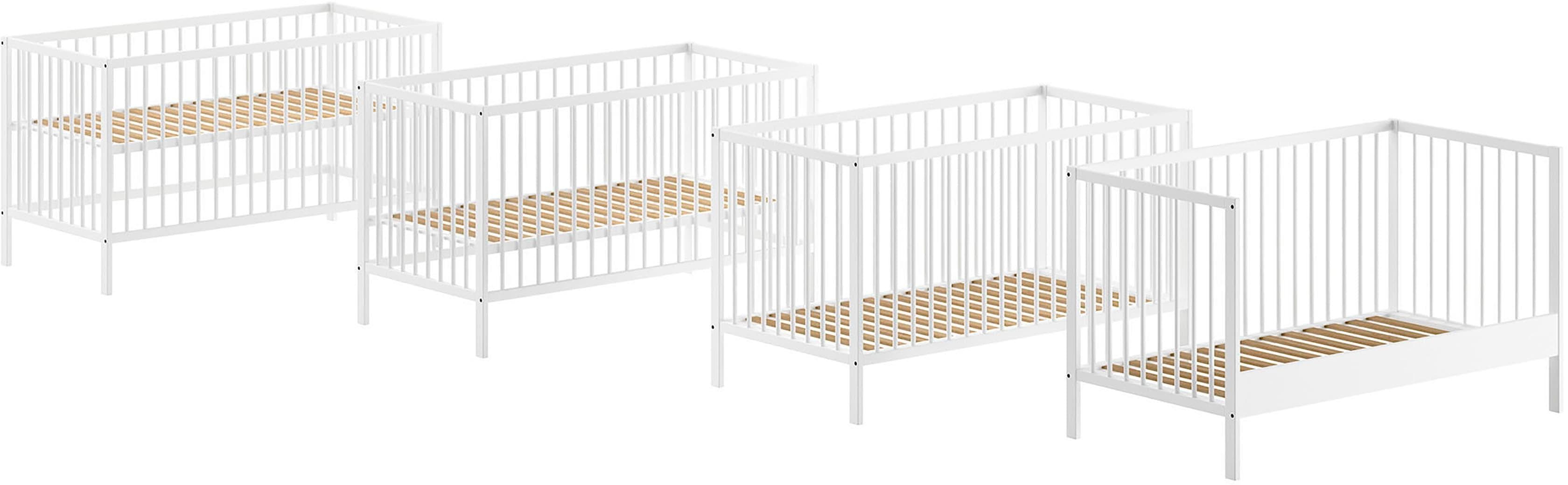 VIPACK Babybett Dino Weiß Massivholz Umbaubar