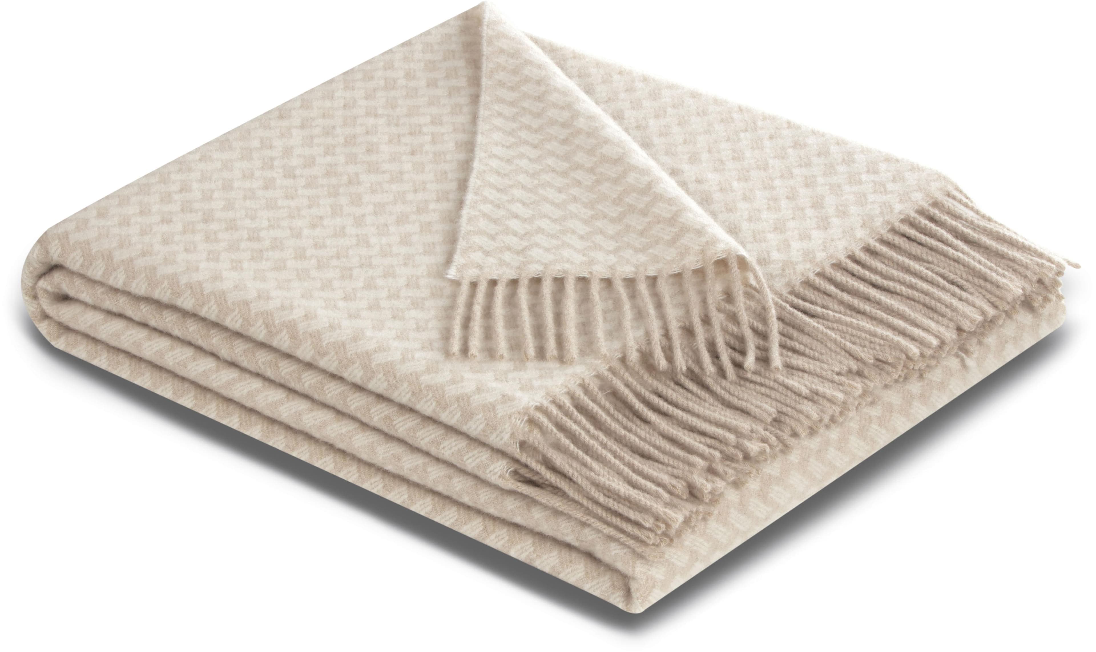 BIEDERLACK Vivo Plaid Beige Kaschmir Schurwolle Fransen