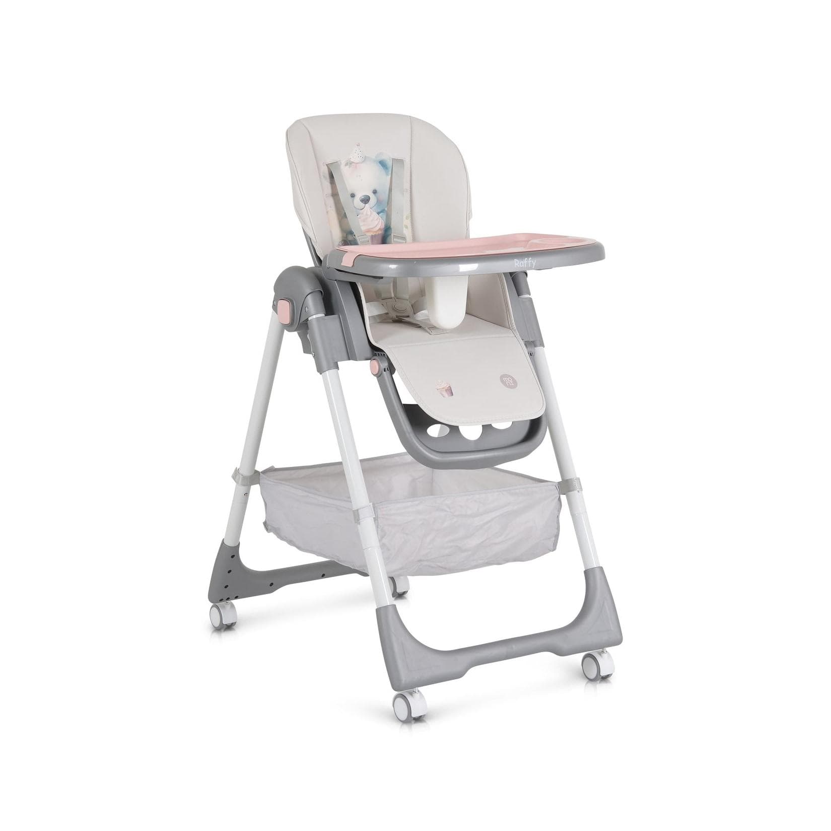 Moni Kinderhochstuhl Raffy Rosa Klappbar mit Rollen und verstellbarer Rückenlehne
