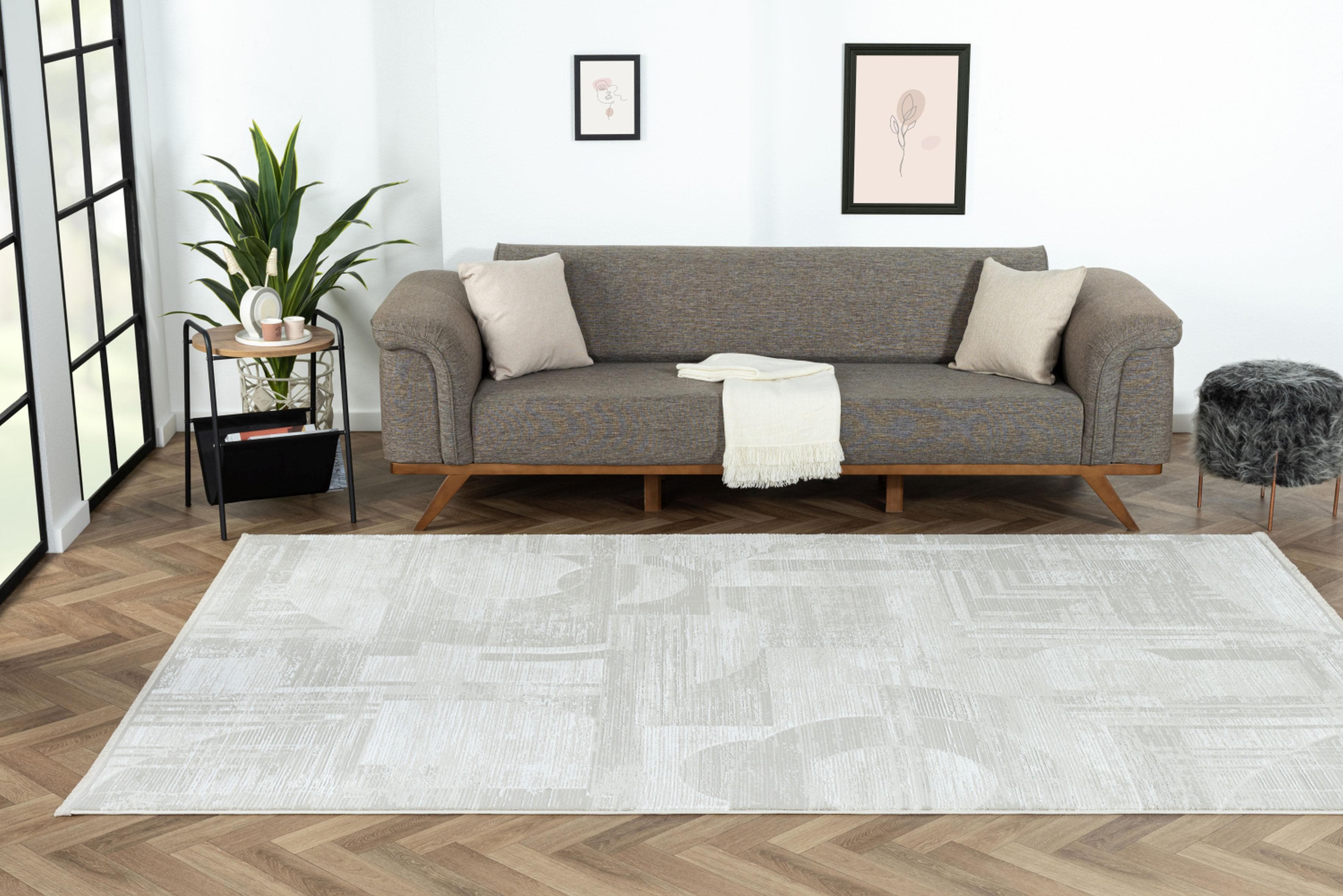 MyFlair Teppich My Circles Beige Grau Weiß Retro Kurzflor