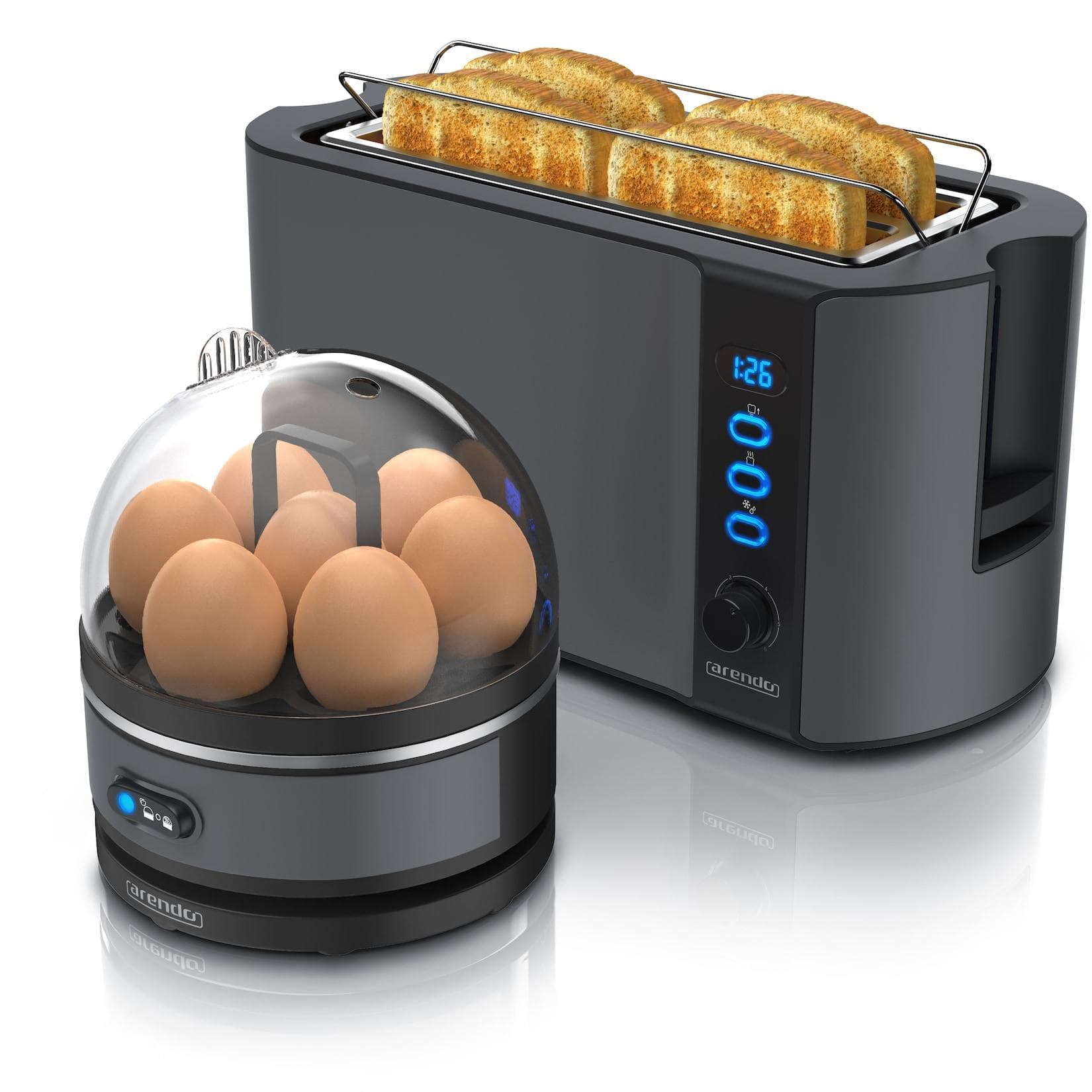 Arendo Toaster 4-Scheiben mit Eierkocher Edelstahl Grau